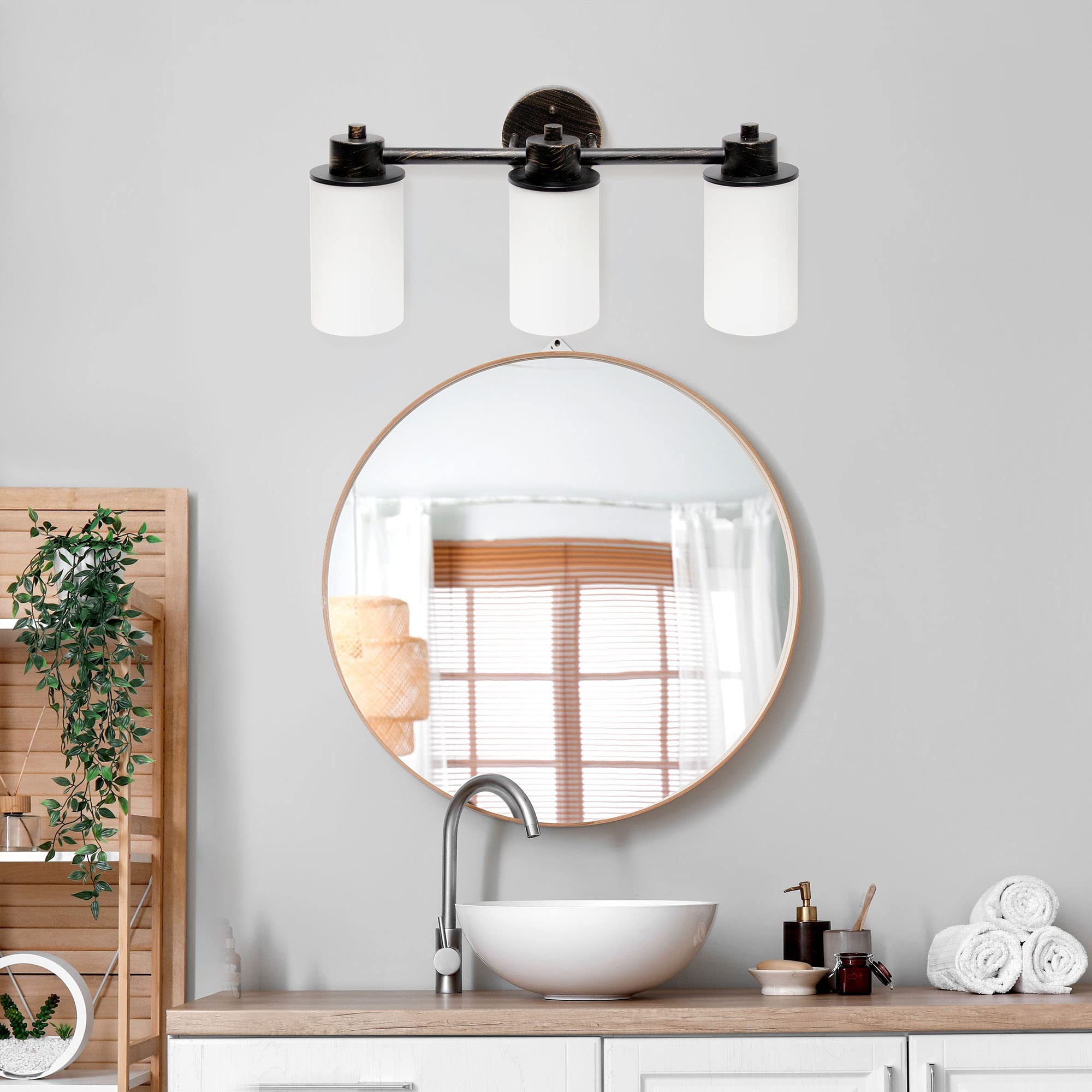Simple Designs VT1024-ORB 20.75in Wall Mounted Vanity Fixture, 3 Light, Metal & Milk White Glass, Oil Rubbed Bronze