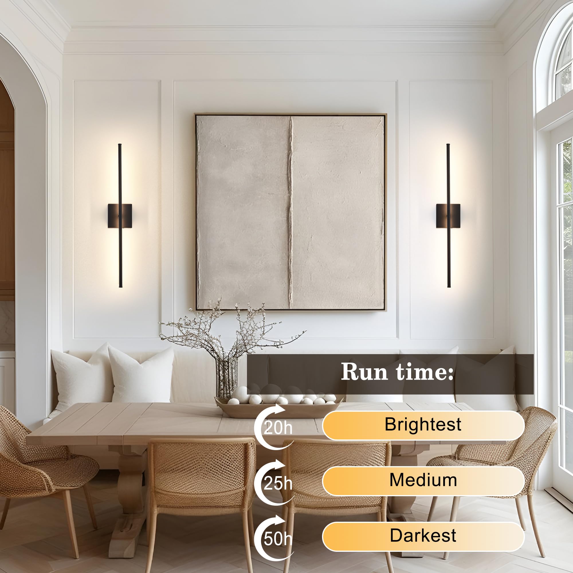 KARTOOSH Wall Sconces, Remote Control, Dimmable, 3000K-6000K, 28.3 Inch, Black, Model ZM321BBL70,