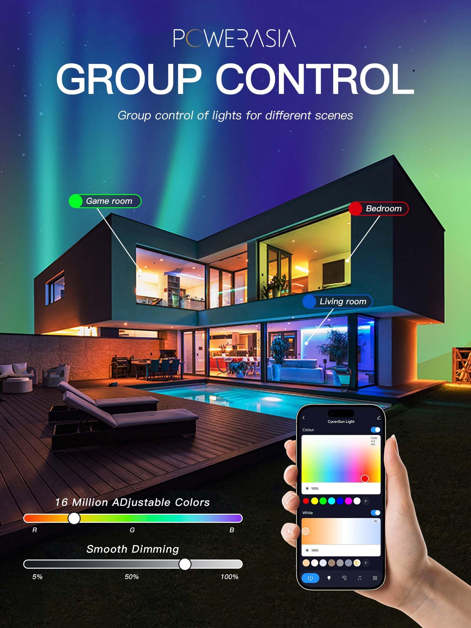 Powerasia 12 Pack 6 Inch Smart Led Recessed Lighting With Rgb Back Light, 12W 1200Lm Smart Led Recessed Lights With Junction Box