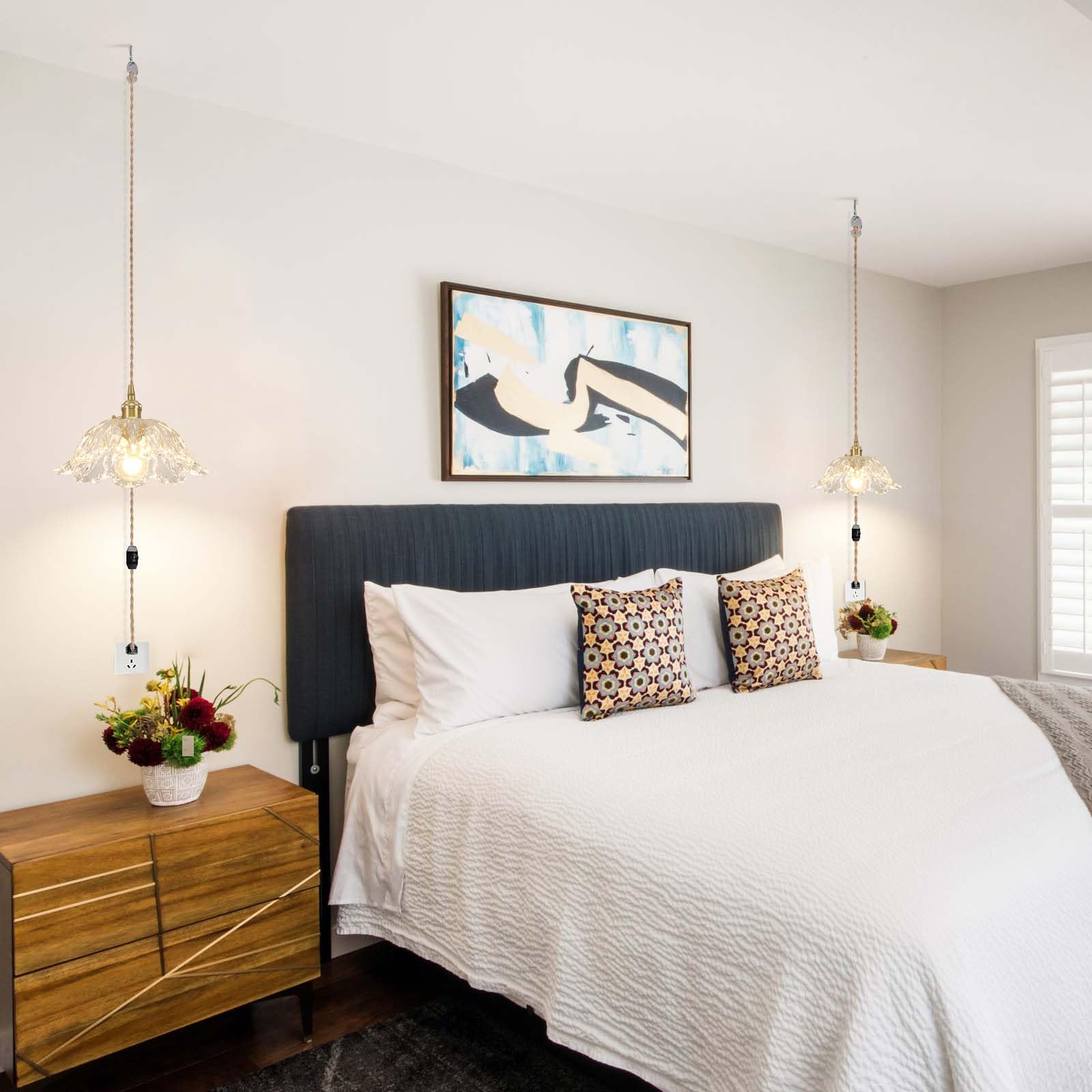 Loiogohot Plug In Pendant Light Fixtures Hanging Light Fixture Transparent Glass Pendant Light 10.6In E26 Pendant Lighting For Kitchen Island  Bedroom  Dining Room  Living Room