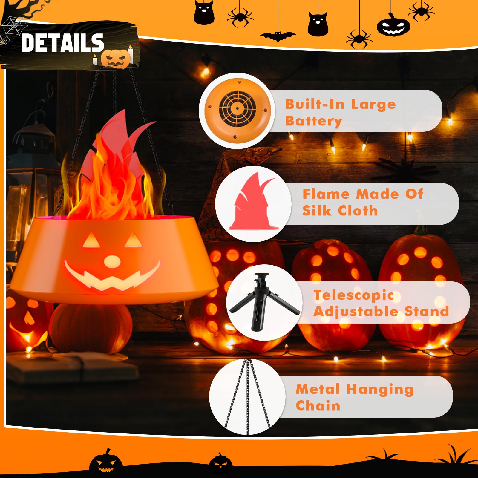 Halloween Decorations Indoor Outdoor  Collasis Halloween Decor Pumpkin Lights Hanging 3D   Fire Effect Lamp  Vintage Table Decor Lighting Lanterns Battery Operated Rechargeable For Party Home Yard