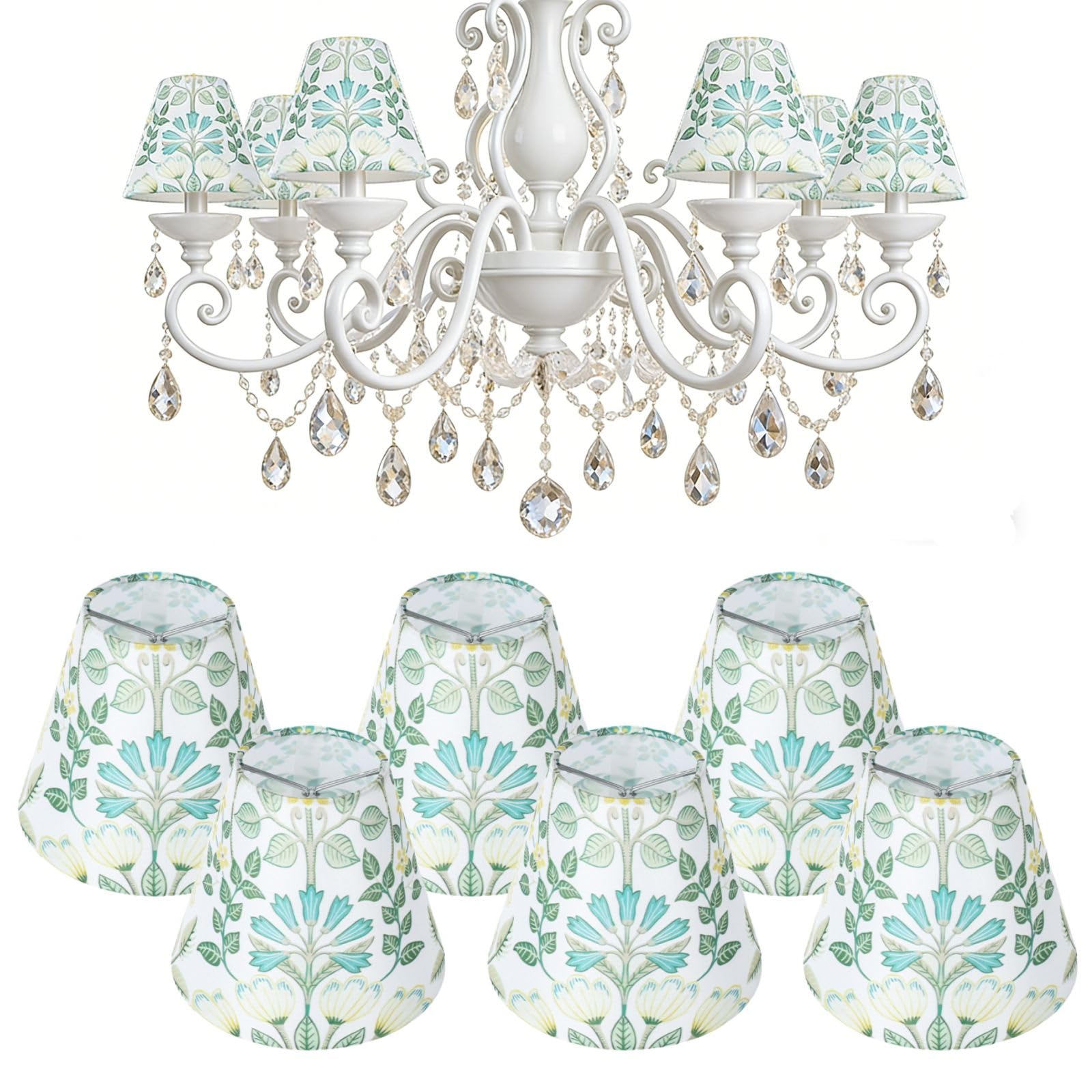 Set of 6 Chandelier Lamp Shades, Small Lamp Shade Plants Printing, Mini Barrel Lampshades Clip On for Table Lamp Wall Lamp Repla