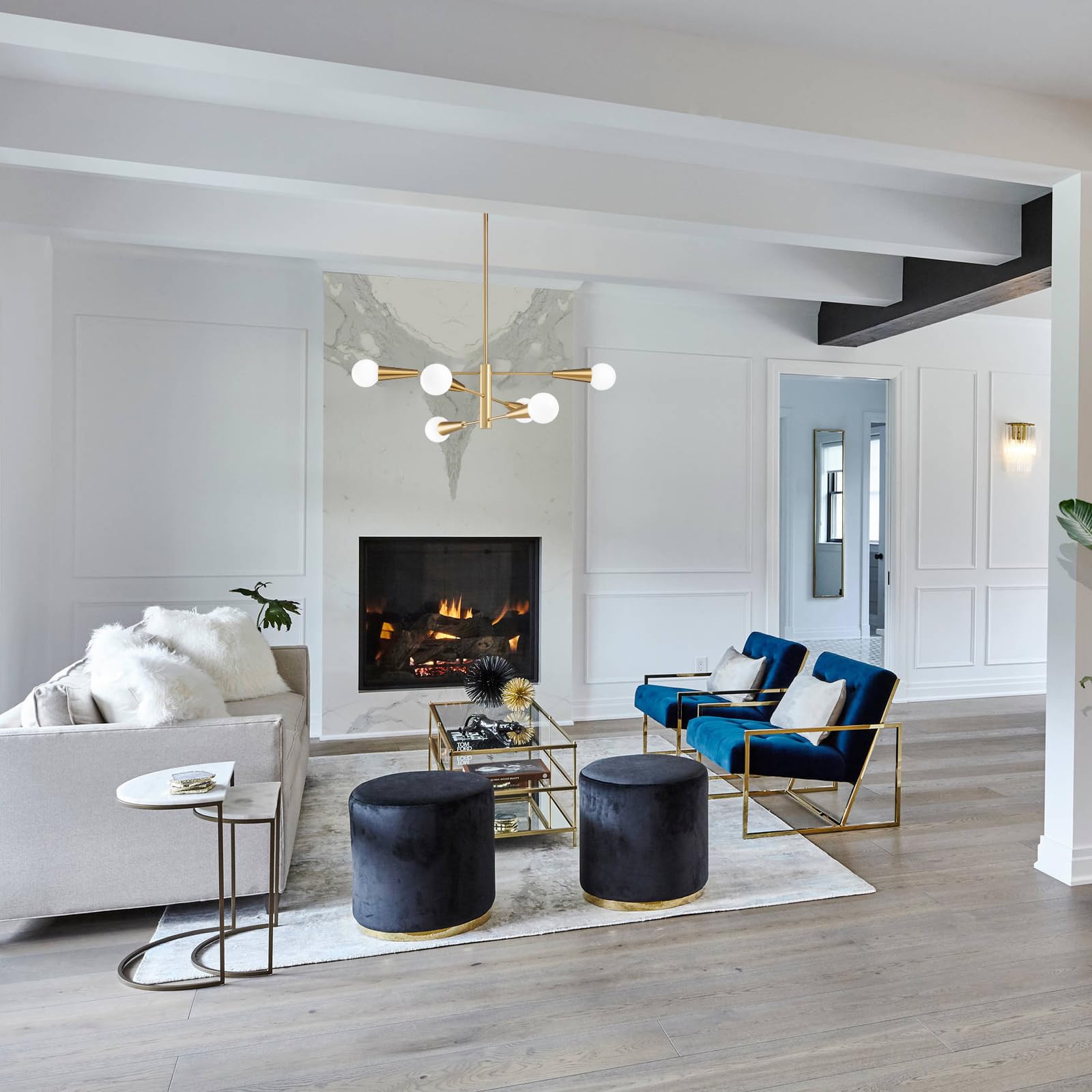 Kaisite Sputnik Chandelier Modern Gold Chandelier 6-Light E26 Mid Century Ceiling Light Fixture Height Adjustable Hanging Pendan