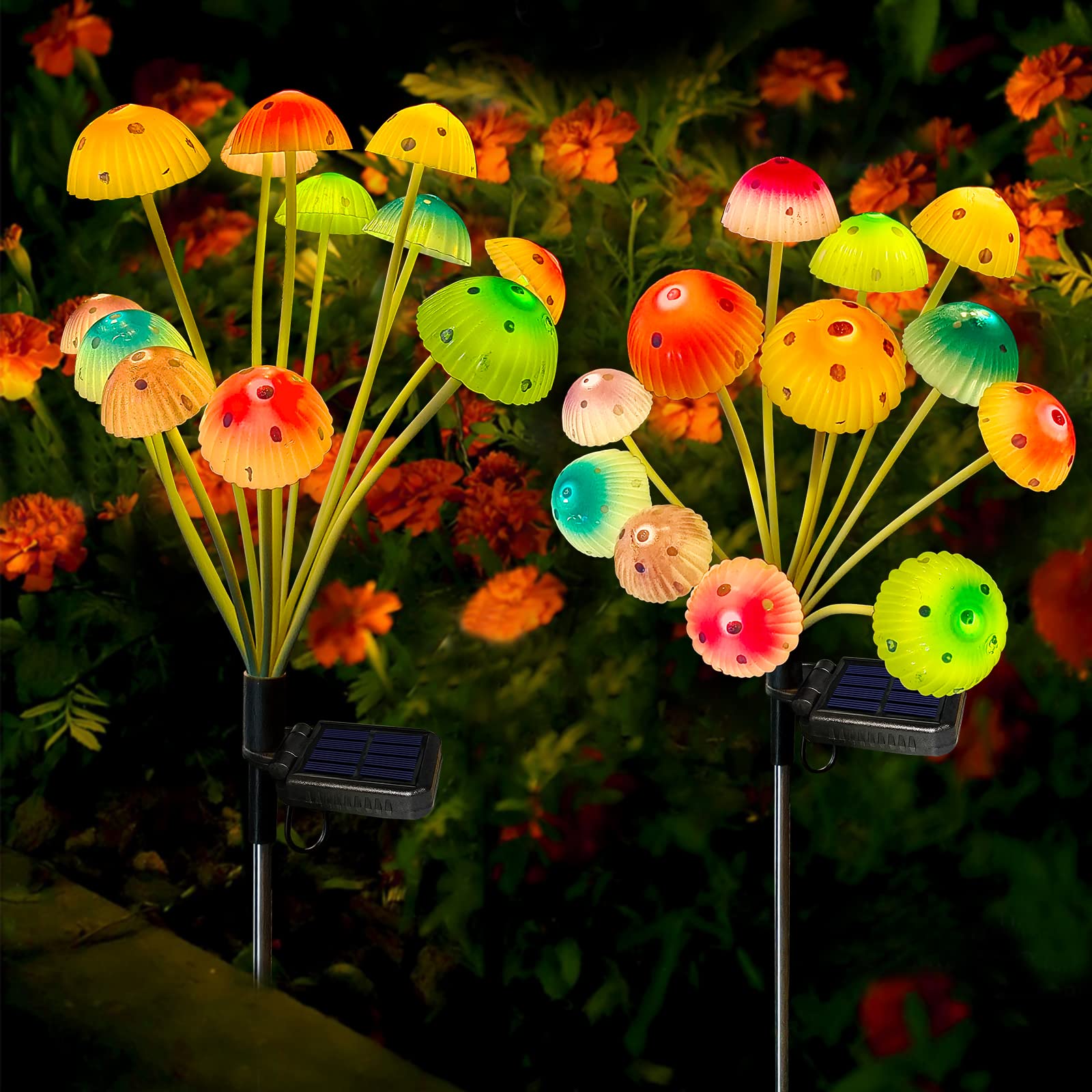 Kohlrabi Solar Garden Lights - 24Led Mushroom Decor, Waterproof, 2-Pack, 6 Colors For Outdoor Use