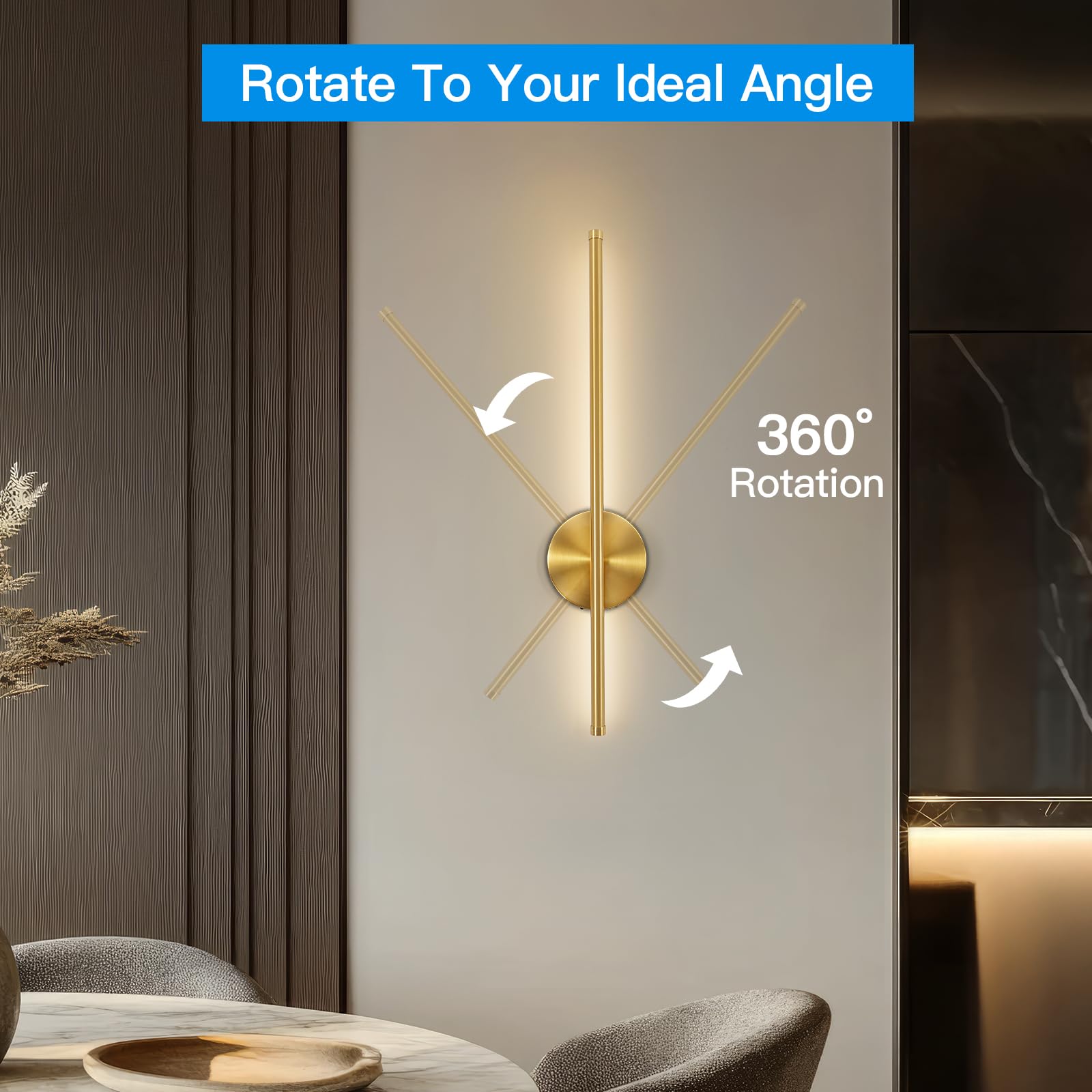 TaoFiaCo Battery Operated Wall Sconces Set of 2, Dimmable Metal Light Decor, 24 Inch, Gold, Model DK-US303
