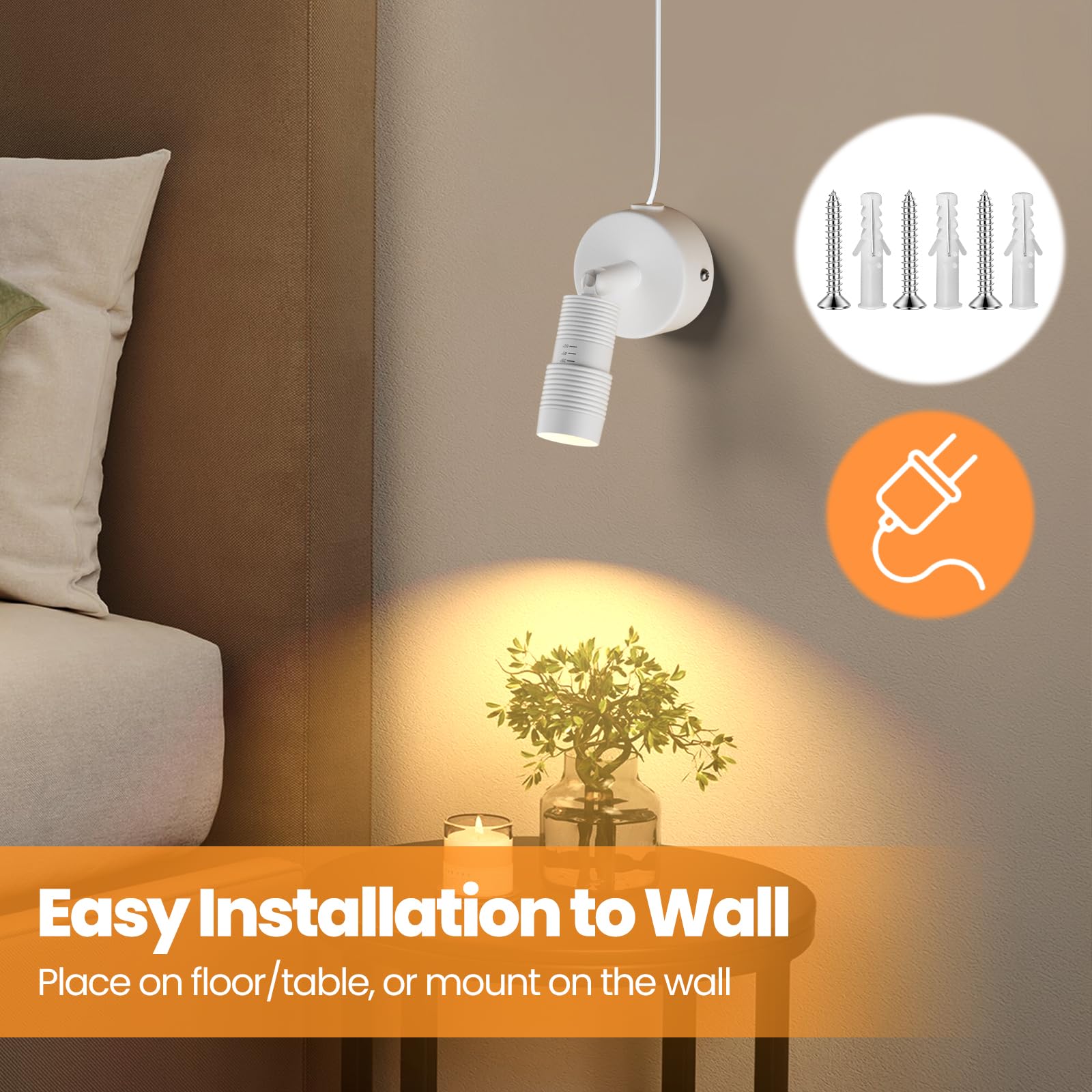 Tuyubee Muti-Color Zoomable Led Spot Lights Indoor Uplighting With Remote & Timer  5W Up Lights Indoor Dimmable Plant Spotlight Uplights Accent Lighting  Floor Spotlight Lamp - White