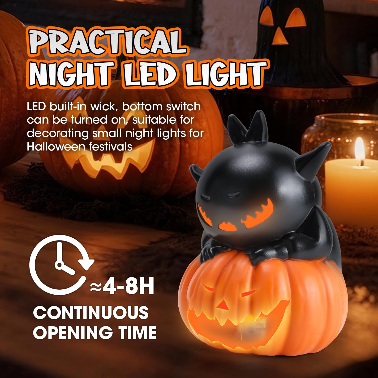 Inyptropic Halloween Flameless Candles Halloween Decorations 12 Pack Pumpkin Cat Led Nightlight Candles Indoor Table Decor Gifts