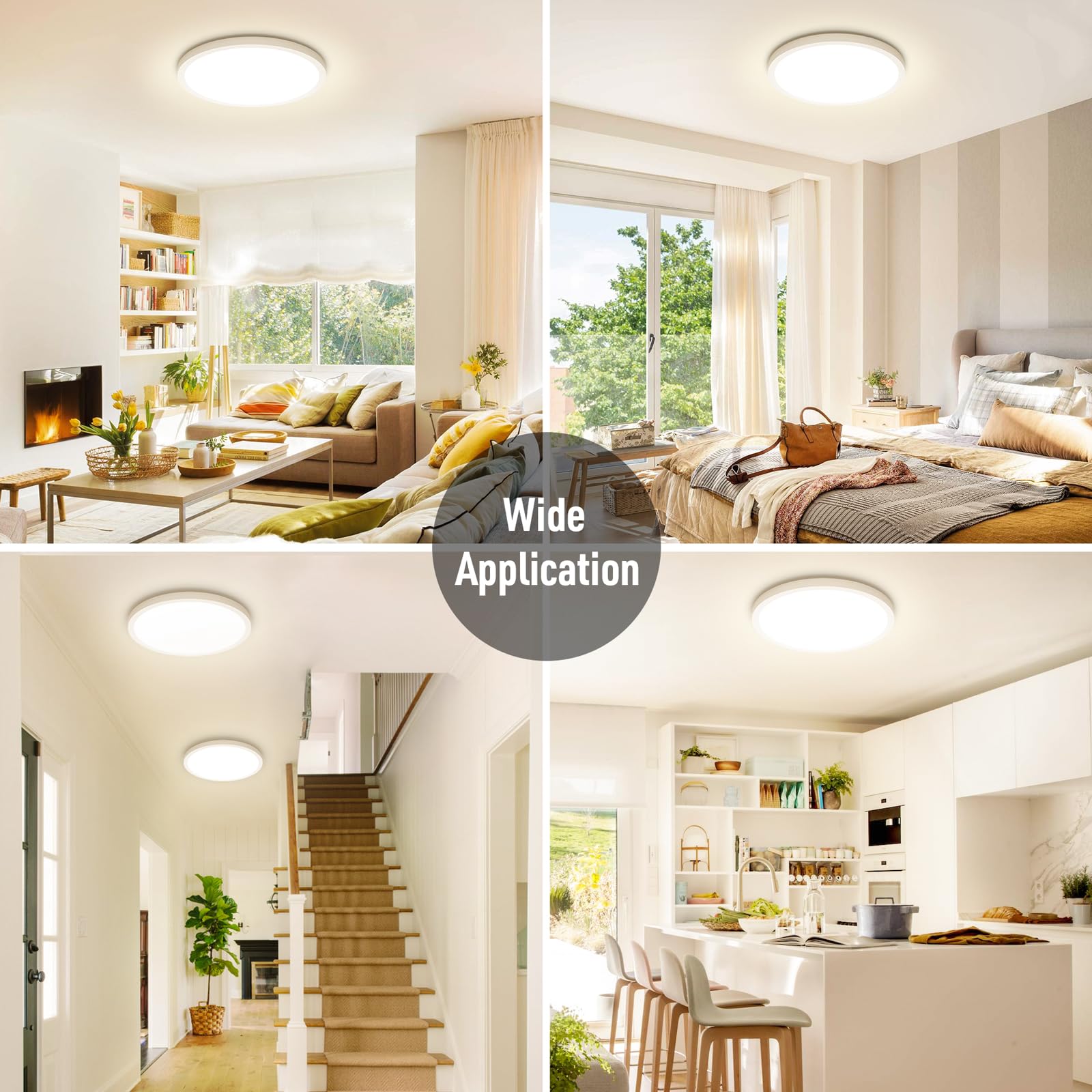 SunRider 2-Pack LED Flush Mount Ceiling Lights, 4000K Neutral White, 12 Inch, 24W, Non-Dimmable, Round Flat Design