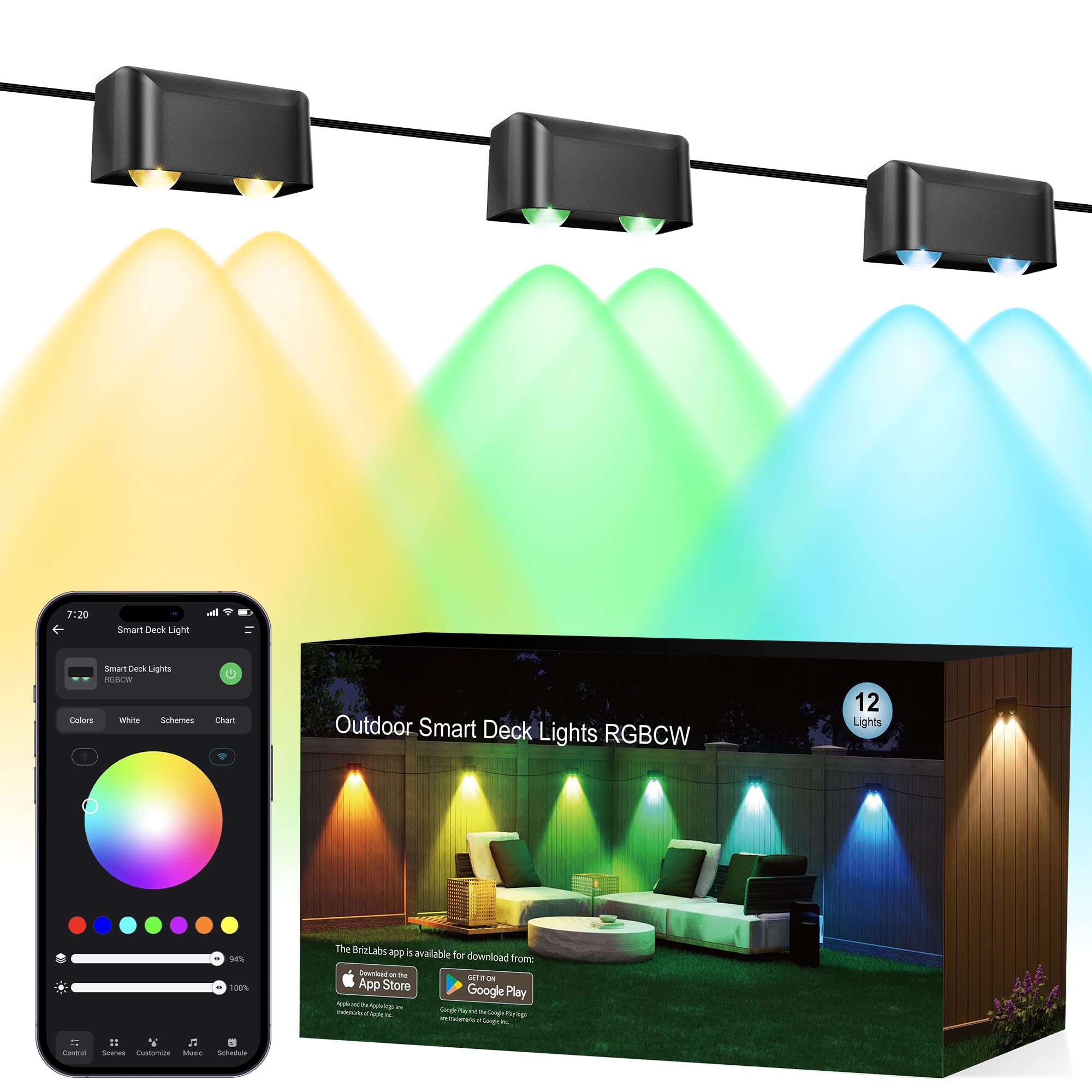Brizled Smart Outdoor Fence Lights  12 Lamps Tunable White + Rgb Deck Lights App Controlled Compatible With Alexa & Google Home  Music Sync Fence Outdoor Lighting For Garden Backyard Yard Home Decor