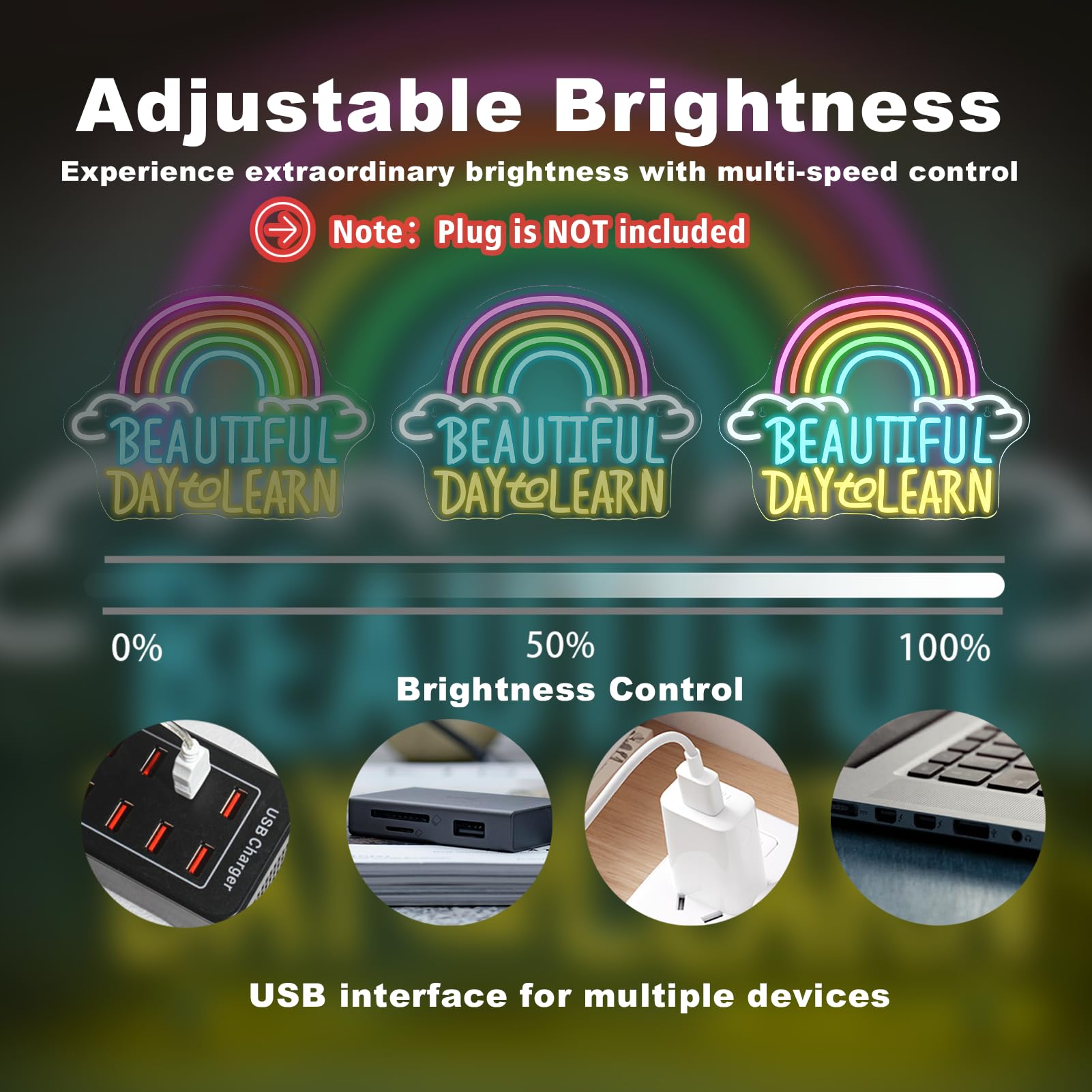 Beautiful Day To Learn Led Neon Sign  16.5X12.6 Usb Powered  Dimmable  5V/2A  For Classroom  Study Cornor Home  Gift  Office  Bedroom  Lifelong Learner