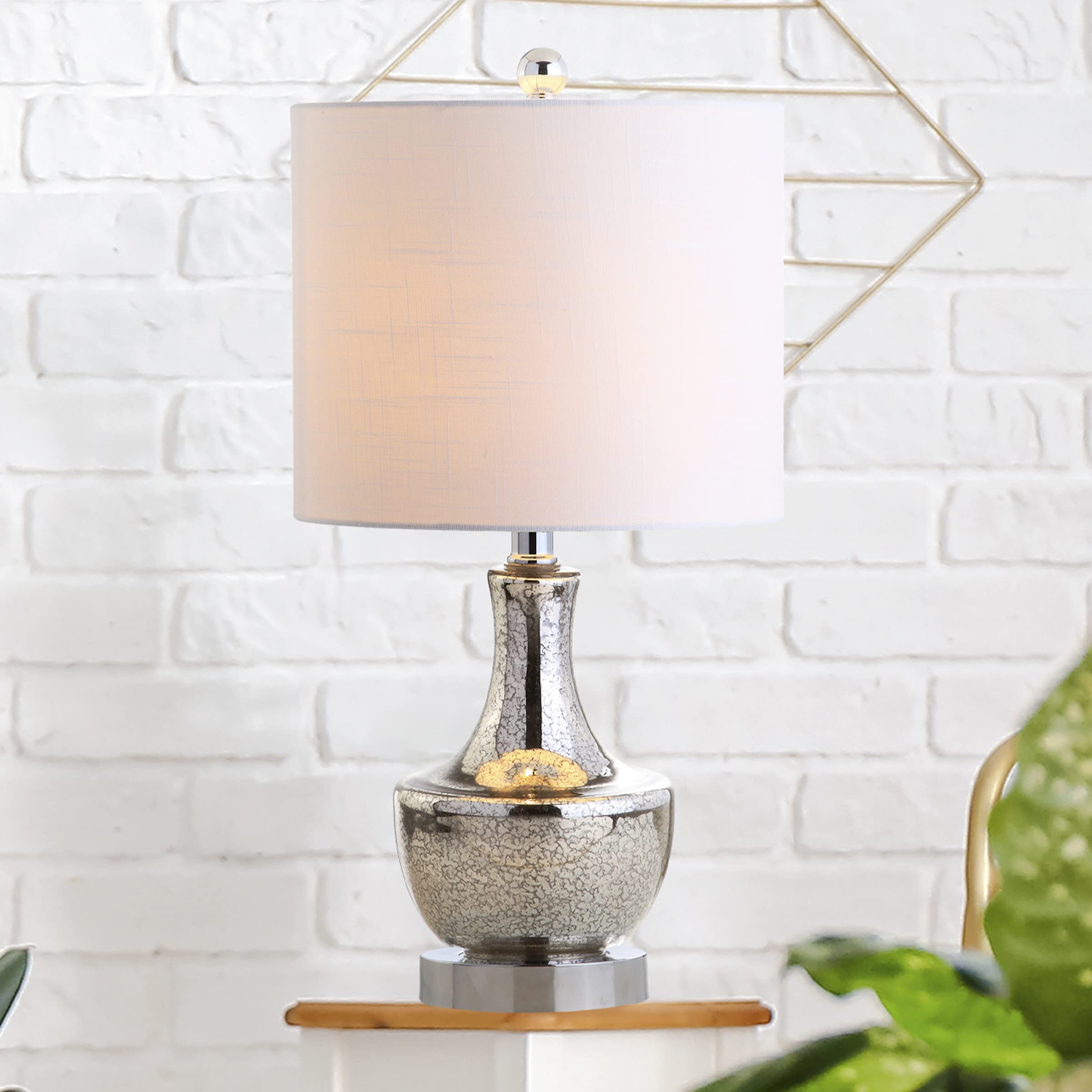 JONATHAN Y Colette 20in Mini Glass LED Table Lamp, Silver, Model JYL1029B, Transitional Design for Office, Living Room, Bedroom