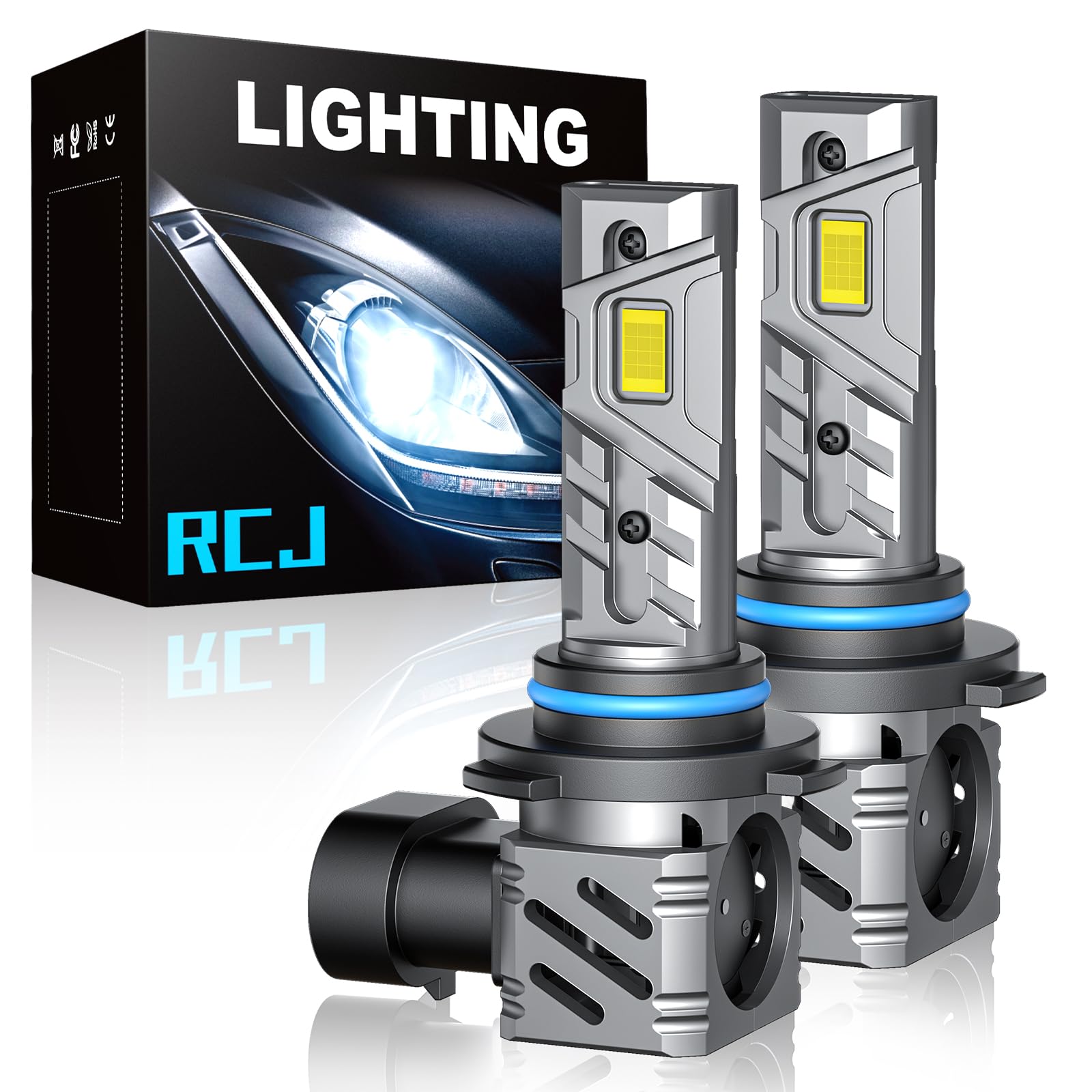 RCJ LED Fog Light Bulbs, 35000LM 6000K Cool White, 9005/HB3, Plug-N-Play, Pack of 2
