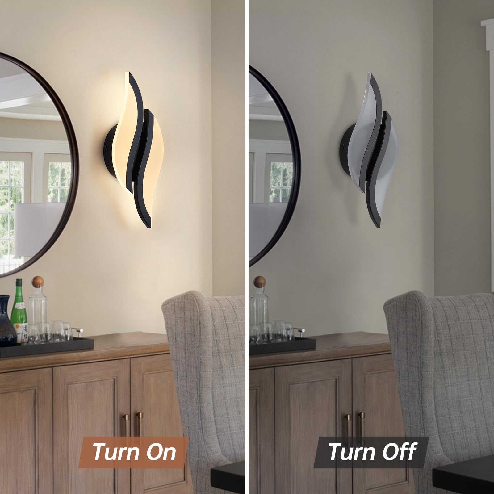 CANEOE LED Wall Sconce - Modern Acrylic Lighting Fixture, 3000K Warm White, Black, 1 Pack, Model WL-YZ-C, Ideal for Living Room & Hallway
