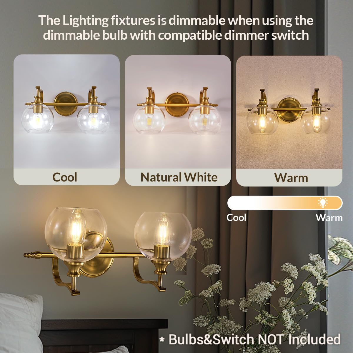 ANDY STAR 2-Light Brass Vanity Light Fixtures, Gold Metal Sconces with Globe Clear Lampshade, Farmhouse Bathroom Lighting, Model Parent-M10-SCONCE-3C