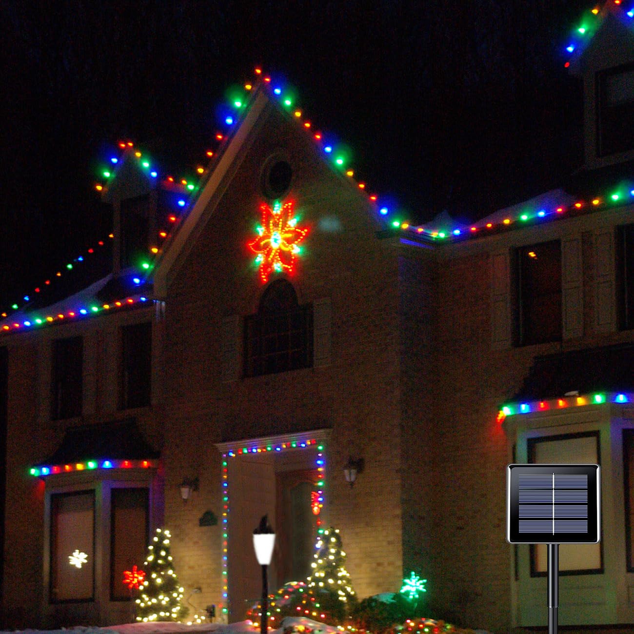 Anycosy Solar Christmas Lights, 32.8Ft 50 Led C9 Christmas String Lights With Timing Function Waterproof And Connectable Plug Fo