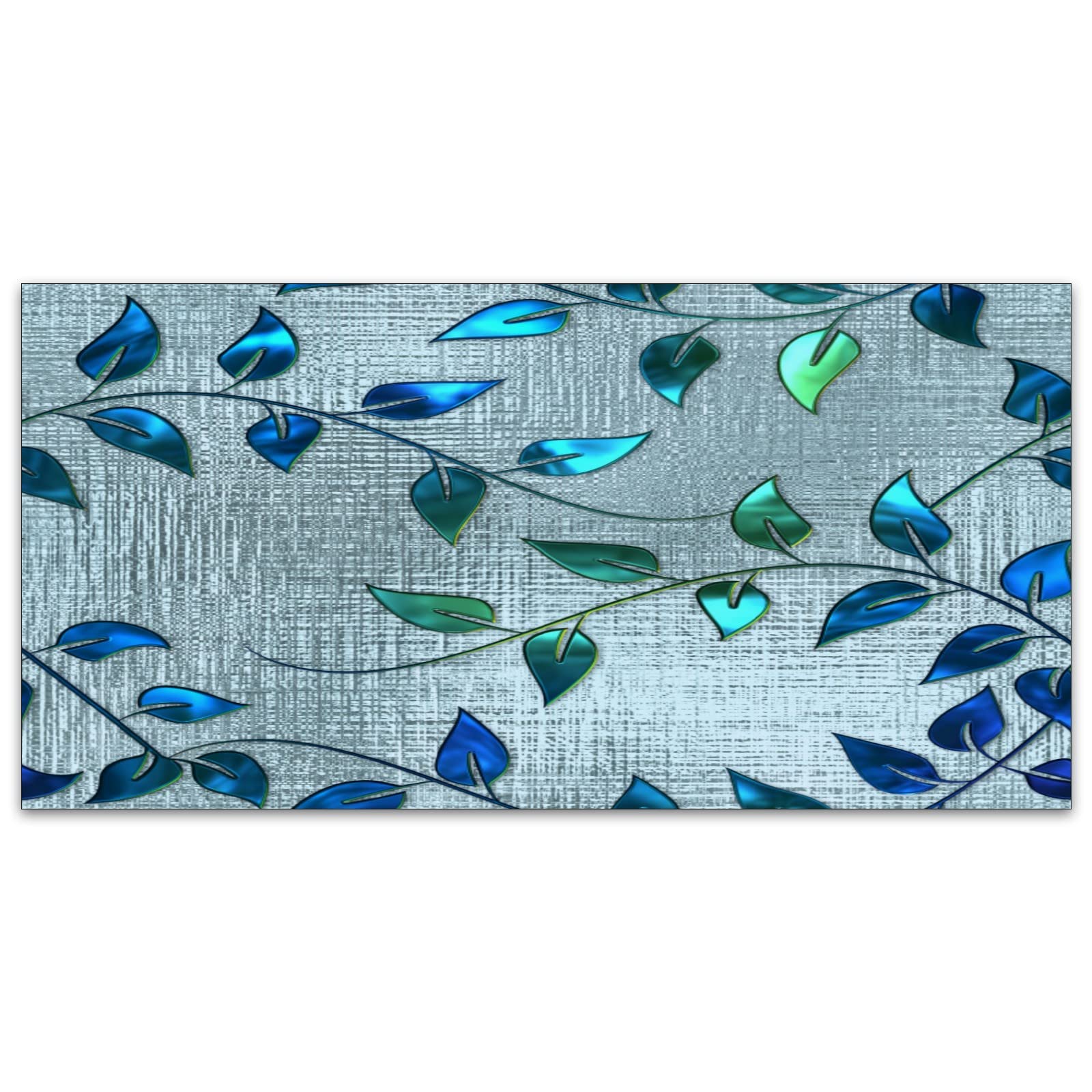 Drop Ceiling Light Covering Insert 4' X 2' Feet (Silver Stained Glass Green Retro Leaves)-Fluorescent Light Cover Reduce Glare F