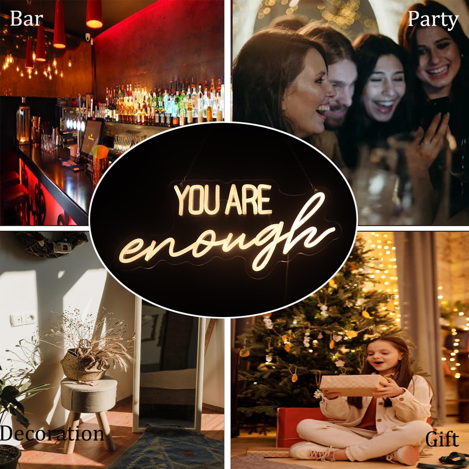 QiaoFei Neon Sign - inYou Are Enoughin USB Powered with Dimmer, 16.54x7.28 inches, Warm White, Model QFLGT240604010