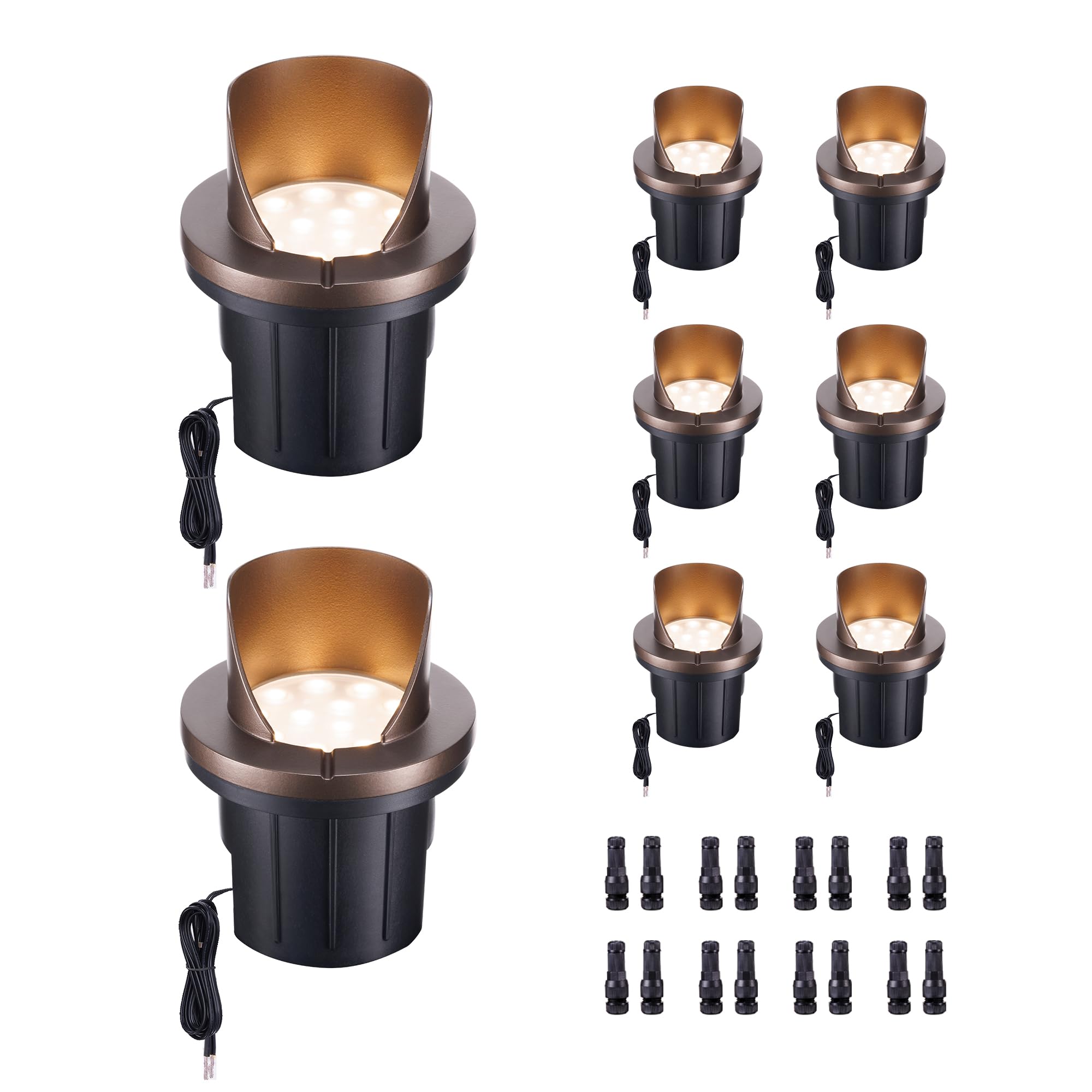 Varmtalys Ground Well Lights, Landscape LED Low Voltage Inground Lights, Outdoor Waterproof IP67, 12V Wired Aluminum Half Sided 