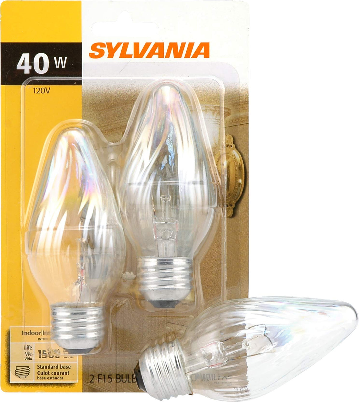 Sylvania Incandescent D  Cor Light Bulb, F15, 40W, Medium Base, 335 Lumens, 2850K, Incandescent, Soft White - 2 Pack (13985)