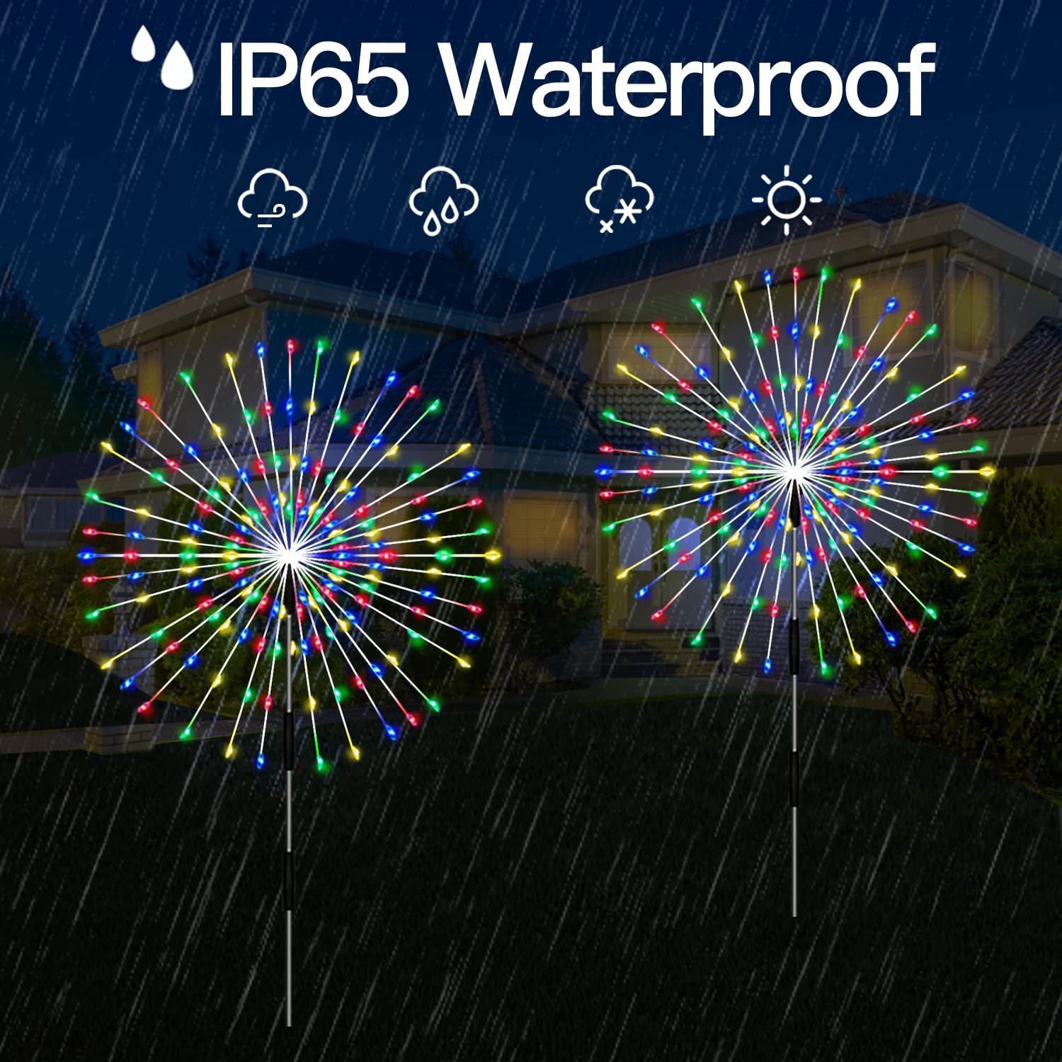 QOCNAM Outdoor Solar Garden Lights 4 Pack, Waterproof Decorative Firework Lights, 120 LED, Multicolor, Plastic