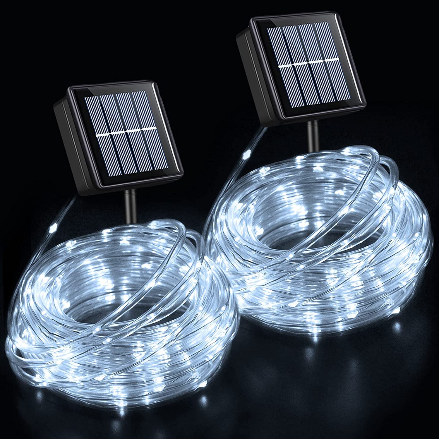 QITONG Solar Rope Lights, 2 Pack Each 33ft 100LED String Lights Outdoor Waterproof, 8 Modes Solar Tube Lights for Outside Garden