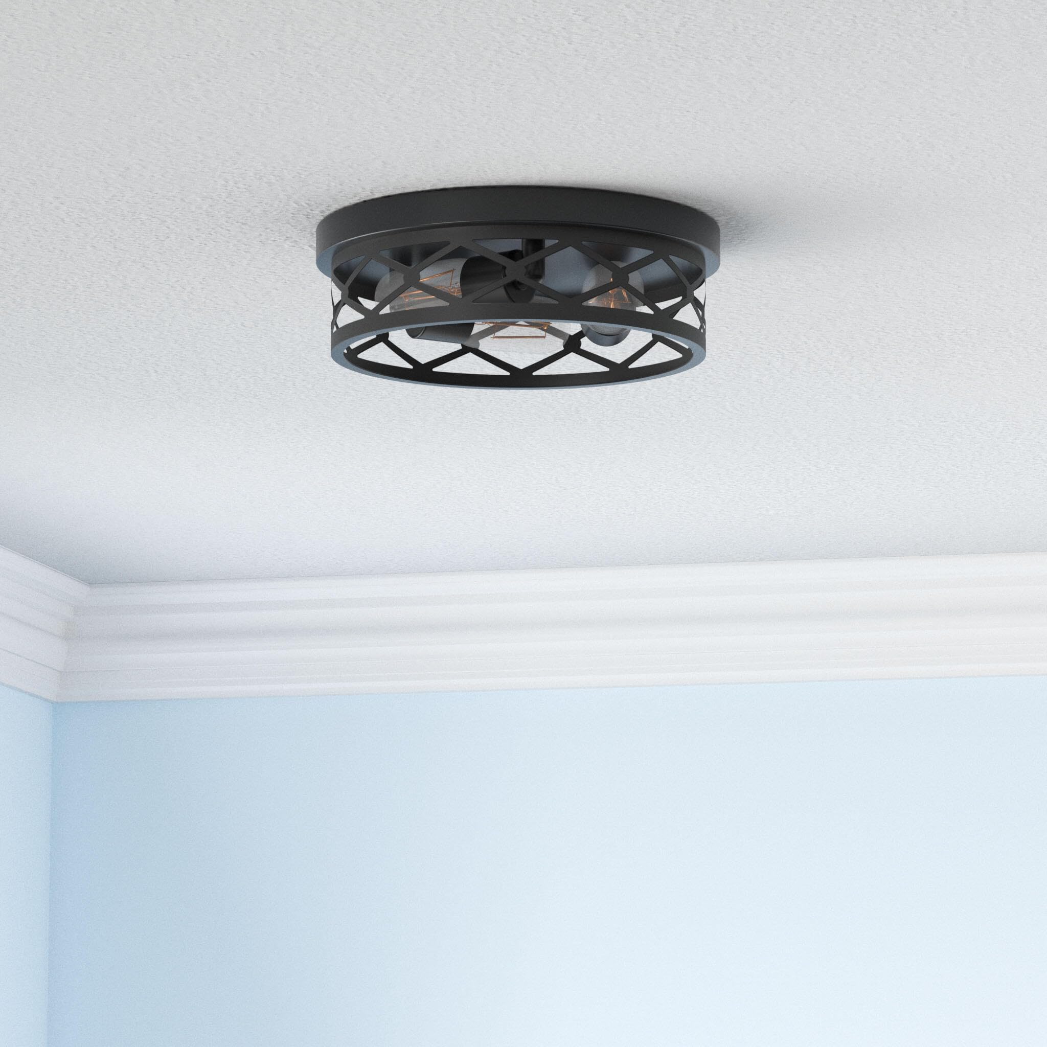 Skejao, 2 Pack Flush Mount Ceiling Light Fixture, Black, For Hallway, Kitchen, Farmhouse, Bedroom (13 X 13 X 3.93 Inches, 2400 L