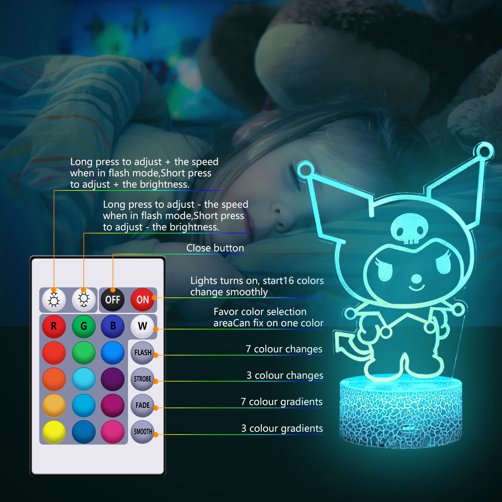 Cobiku 16 Colors Night Light 3D Illusion Table Lamp With Touch & Remote Control Led Lamp Kawaii Anime Led Light Cute Desk Lamp F