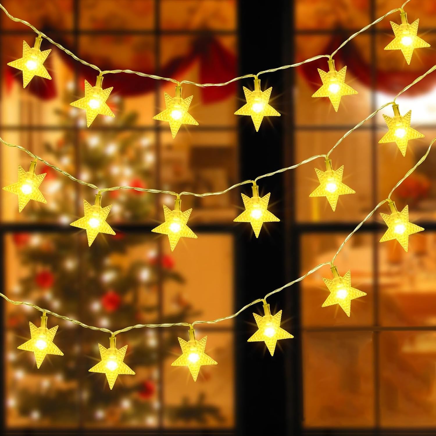 Star String Lights Battery Operated 17Ft 40 Led Star Fairy String Lights  Battery Powered Christmas Lights For Indoor Outdoor Wedding Party Christmas Tree Ramadan Bedroom Patio Decoration Warm White