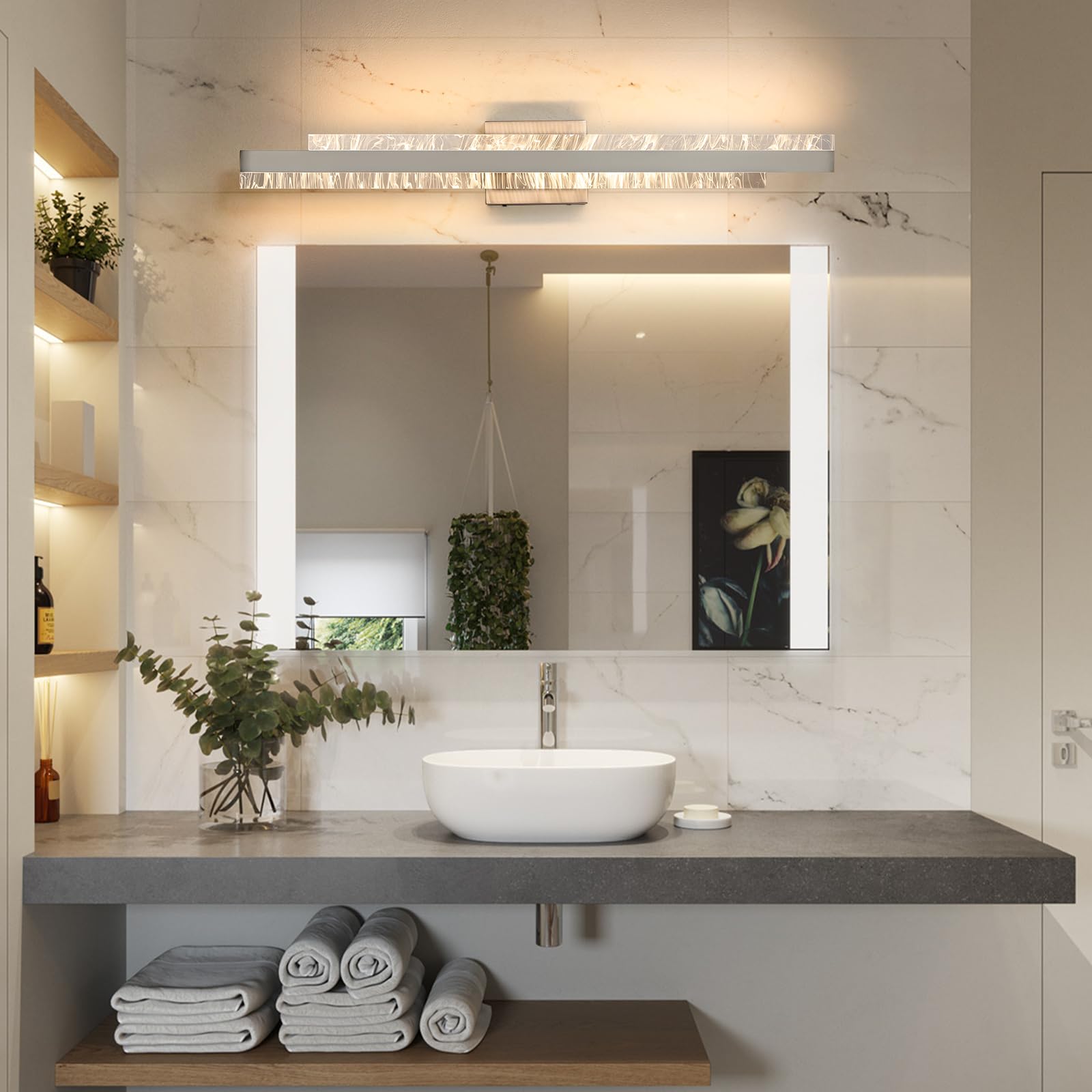 Hahzt Modern Bathroom Vanity Light: Brushed Nickel 32 Inch 28W Dimmable Led Bath Bar Light Fixtures Over Mirror - Wall Sconce Picture Lights For Powder Room Bedroom 3000K