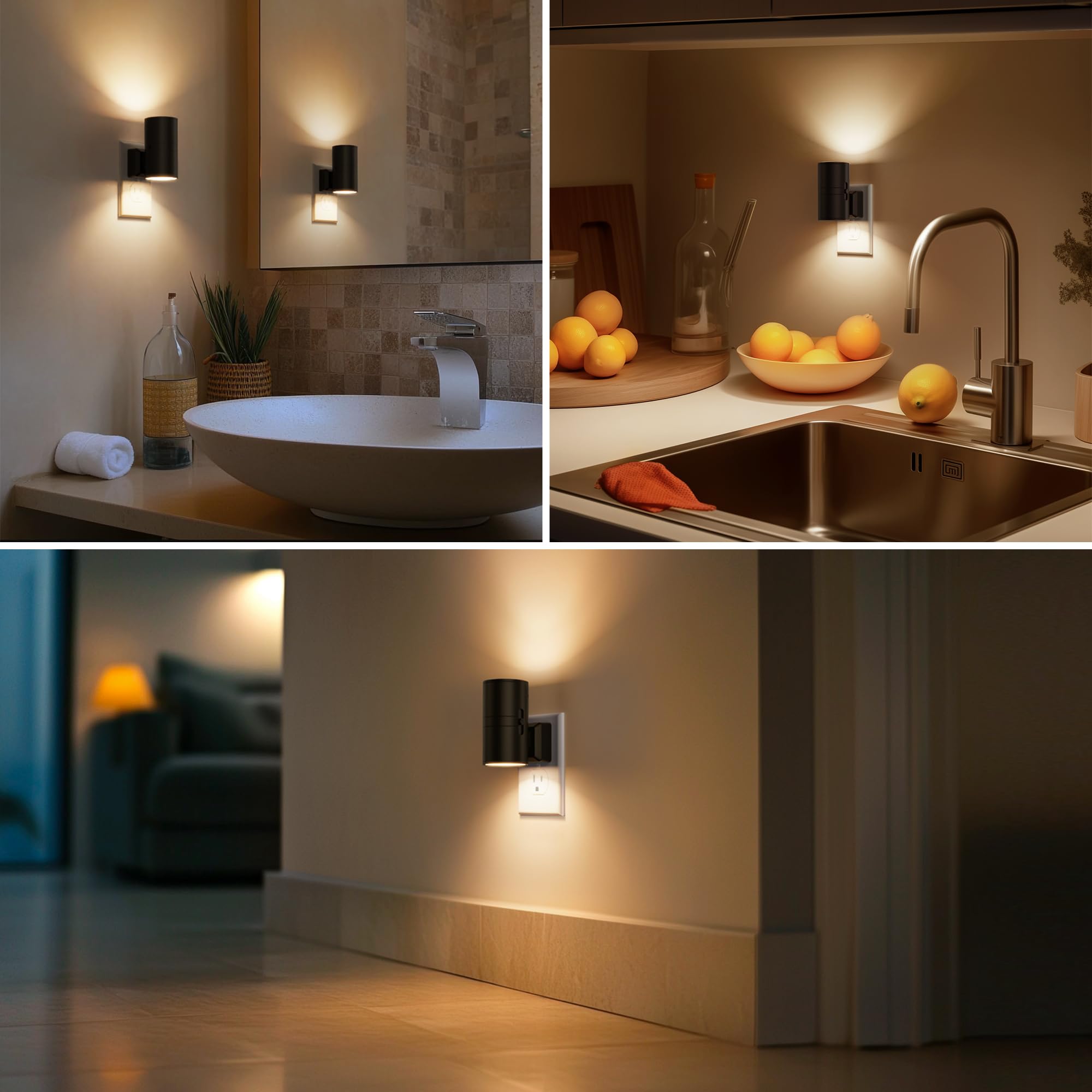 Briignite Night Lights Plug Into Wall, Modern Led Night Light Plug In, Dusk To Dawn Sensor, Soft White 3000K, 0-100Lm Adjustable