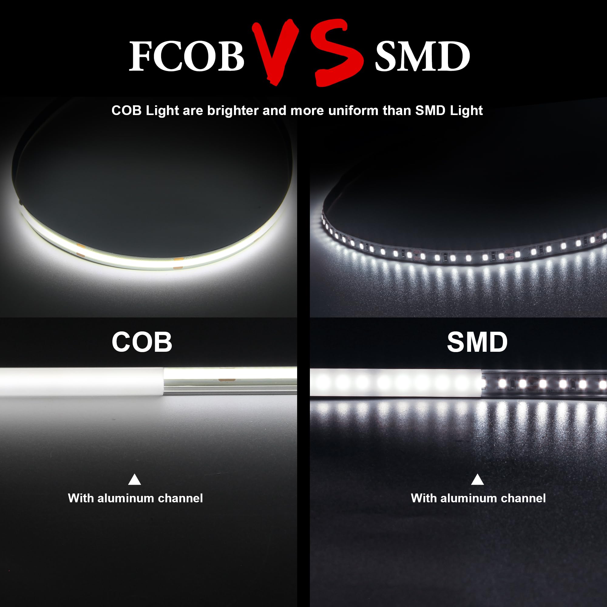 Auziwe Cob Led Strip, White Led Strip Lights 32.8Ft, Daylight White 6000K Led Light Dimmable Led Strip, Cri92+, 8Mm Width, 24V Flexible Cob Led Tape Light For Tv, Bedroom, Kitchen Cabinet, Closet.