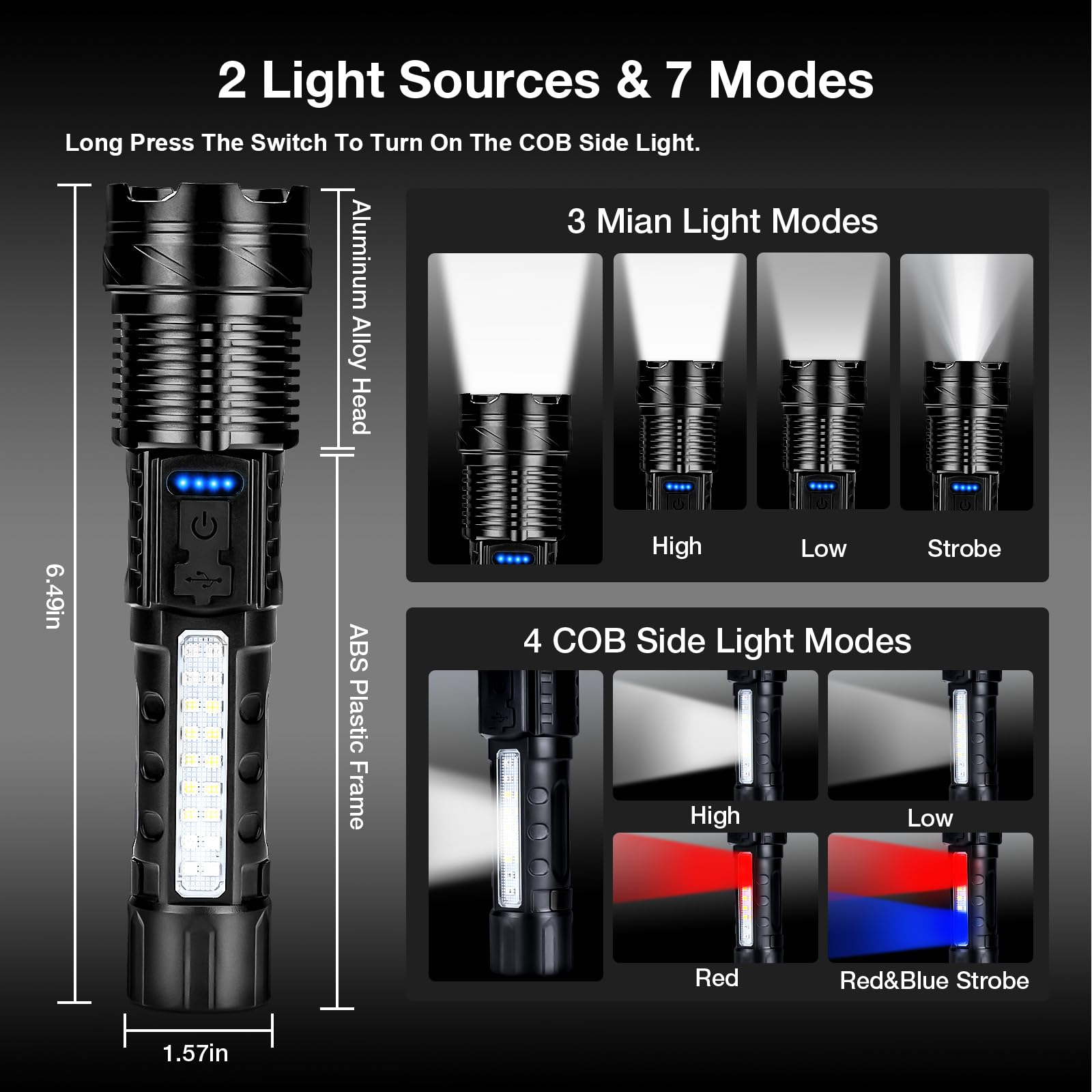 Peascat Flashlight High Lumens Rechargeable 2 Packs, 1,000,000 Lumens Super Bright Led Battery Powerful Handheld Flashlights Wit