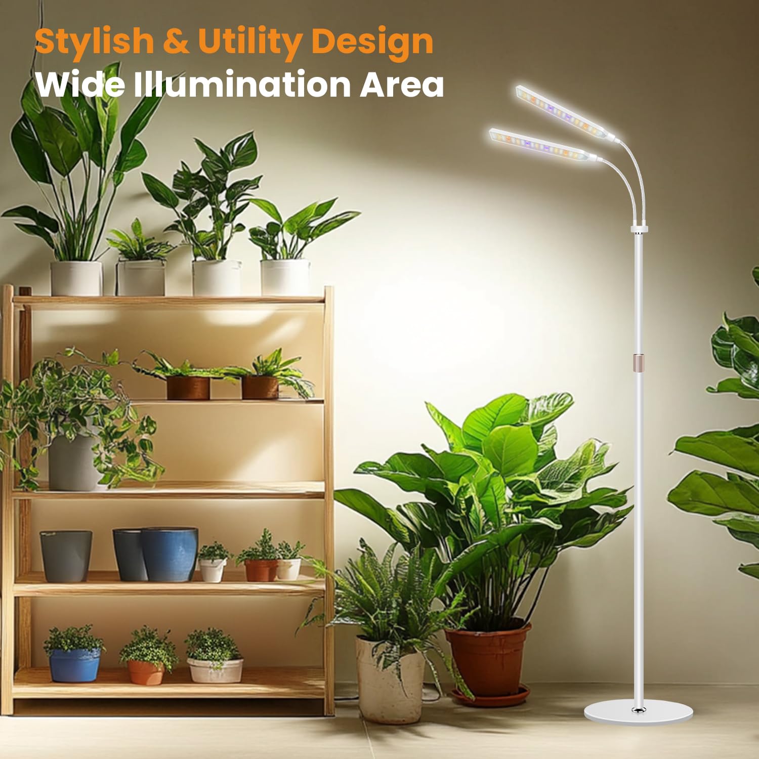 Kullsinss 2-Head Grow Light for Indoor Plants, Full Spectrum, 360° Gooseneck, Timer, Height Adjustable, Model BL-L20A, White