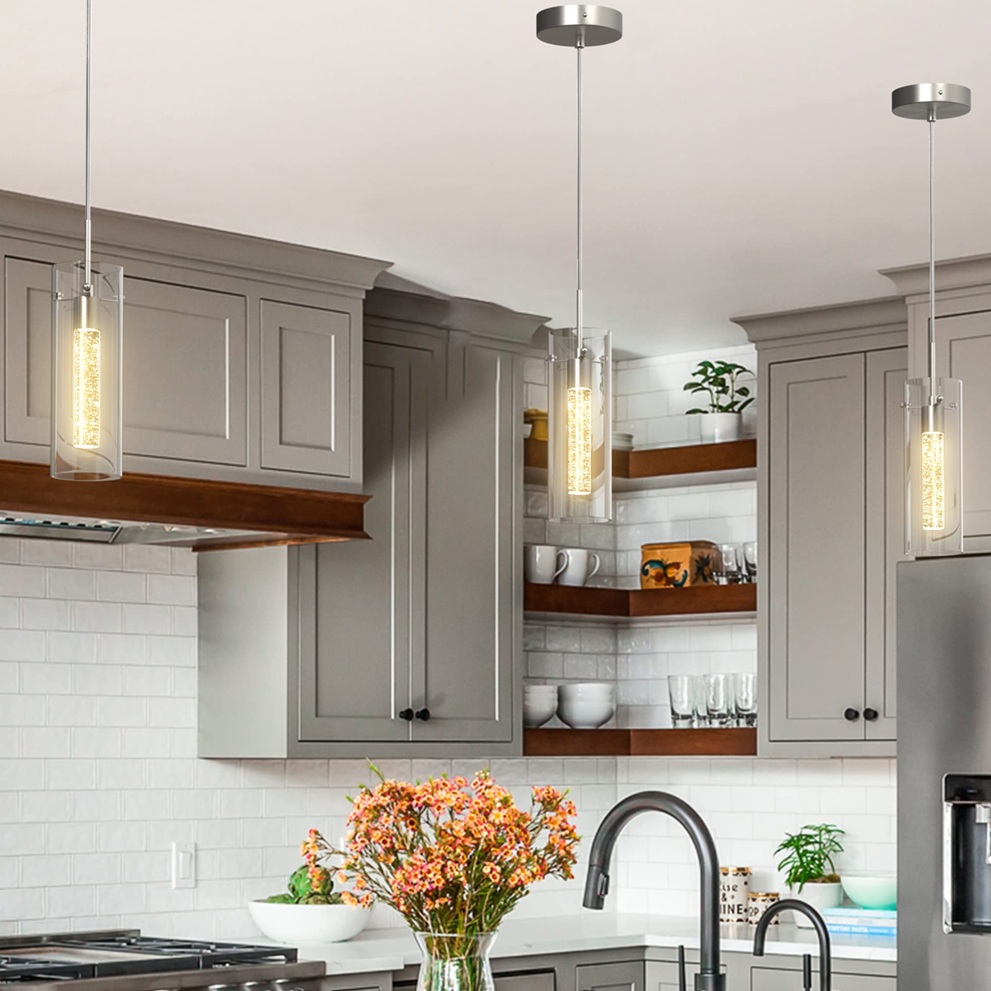 Esfos 1 Pack Pendant Ceiling Light Fixture, Pendant Lights For Kitchen Island Crystal Pendant Light, 1-Light Integrated Kitchen