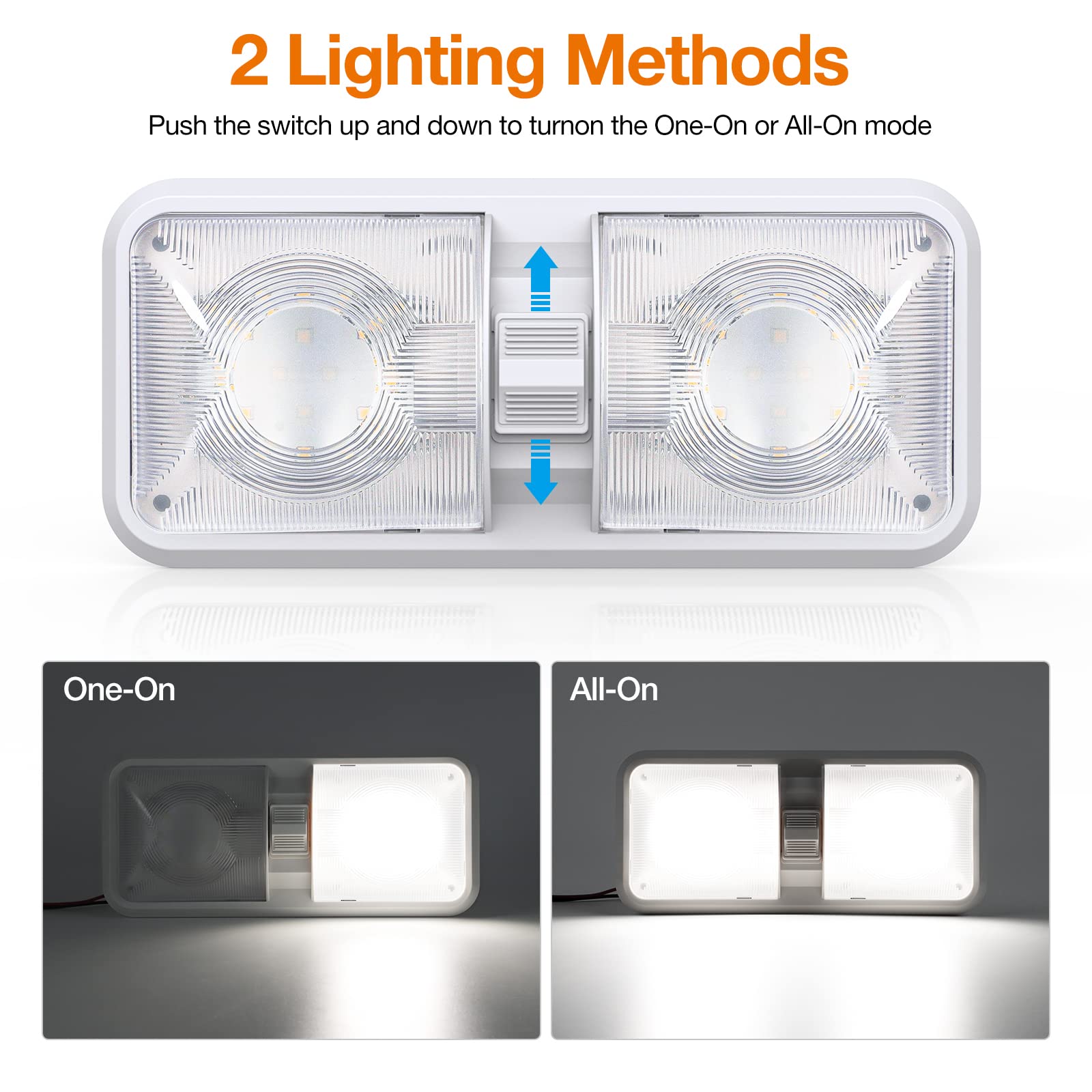Aaleds 12V LED RV Interior Lights, 1000LM, 8W Ceiling Dome Light with Switch, Natural White, 2Pack for RV/Camper/Trailer/Boat/