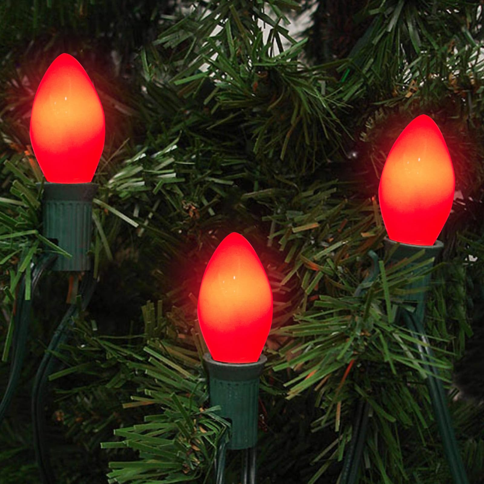 Oviejo C7 Christmas Light Bulbs, 25 Pack C7 Red Replacement Bulbs 0.6W Night Light Bulbs Vintage Led Replacement Bulbs, C7/E12 C