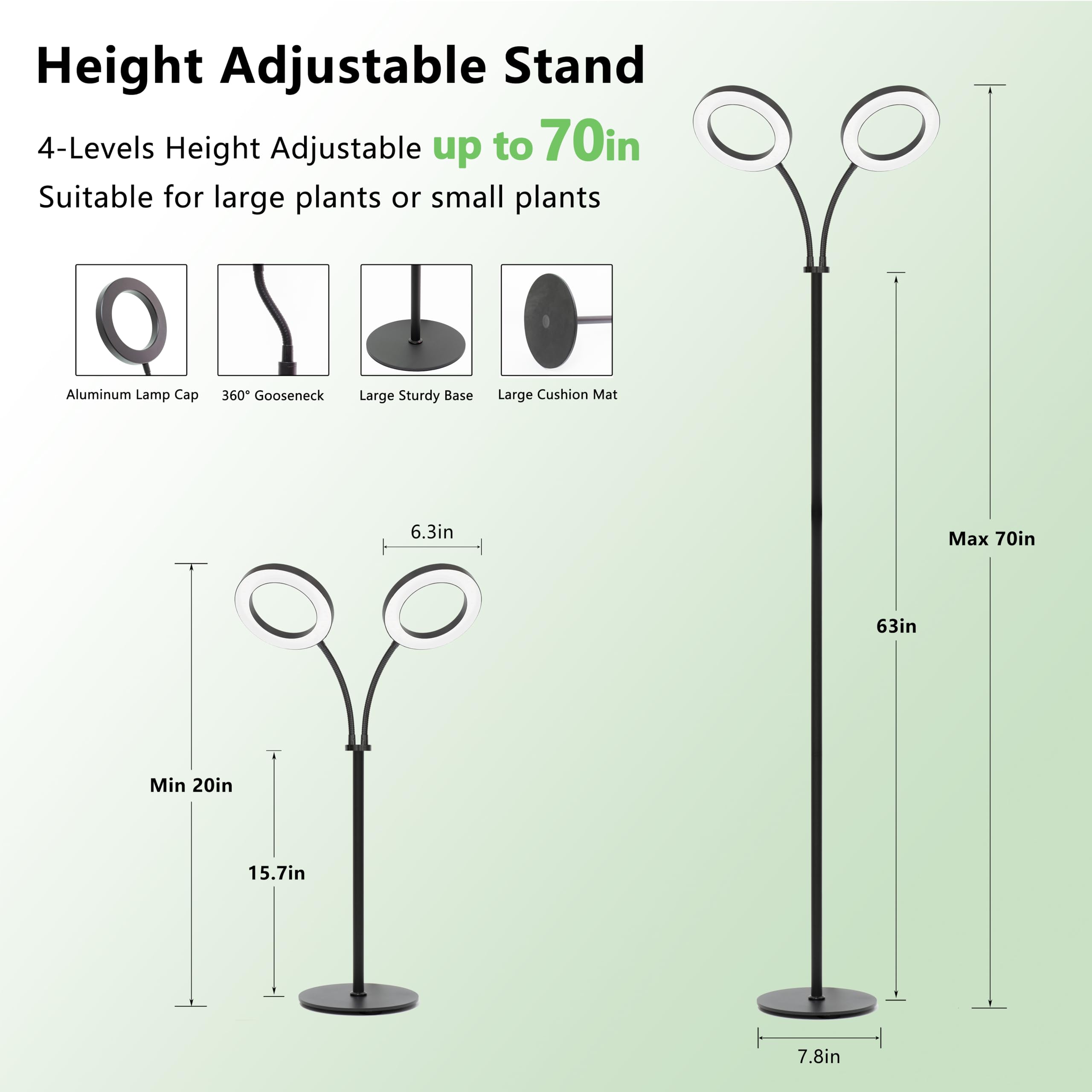 Geciliaoran Grow Light For Indoor Plants, Full Spectrum Led Halo Plant Lights With Stand, Floor Standing Growing Lamp With Adjustable Height,Auto Timer For Tall Large Plant