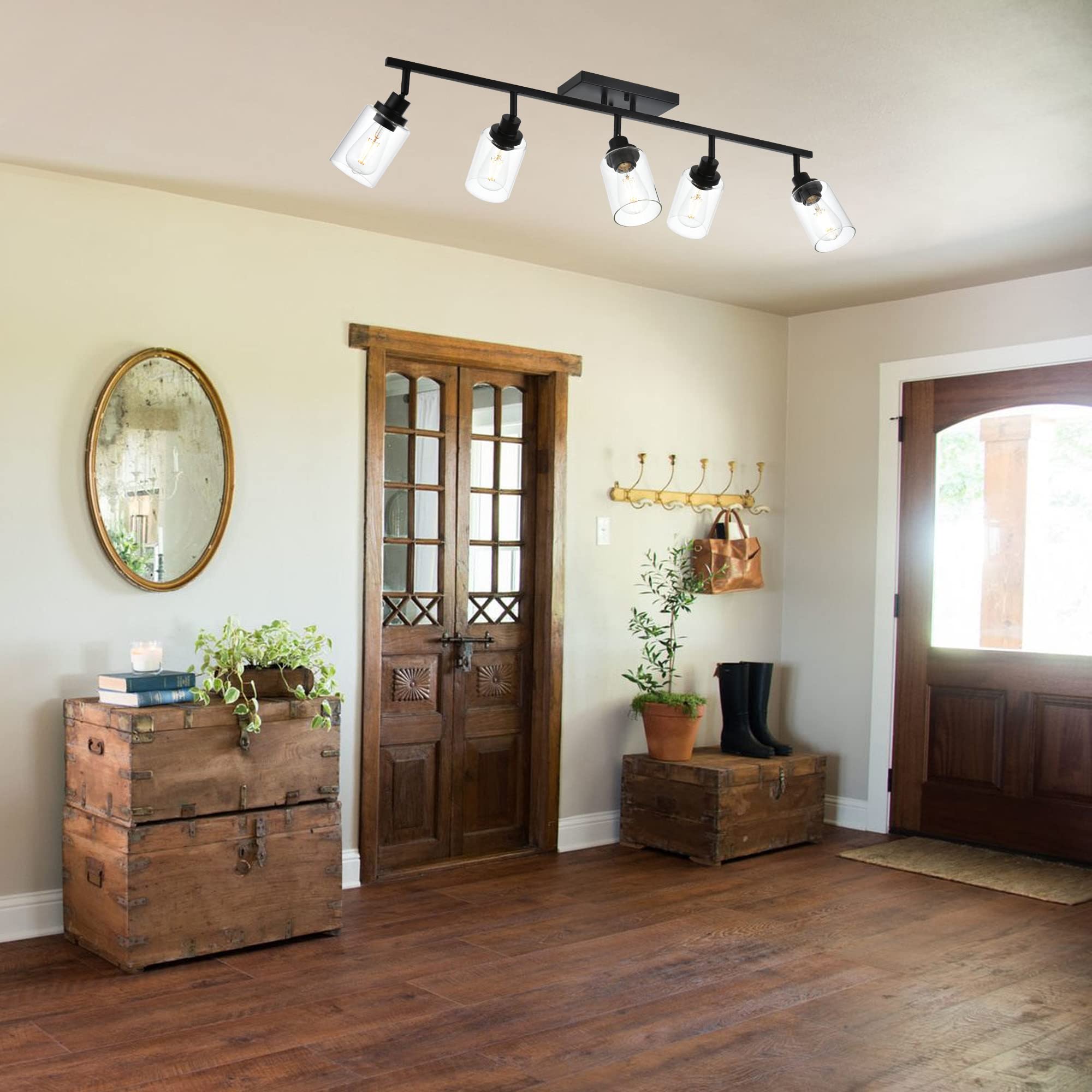 Melucee 5 Light Vanity Lights For Bathroom With Rotatable Light Head, Black Ceiling Light Fixture With Clear Glass Shade, Modern