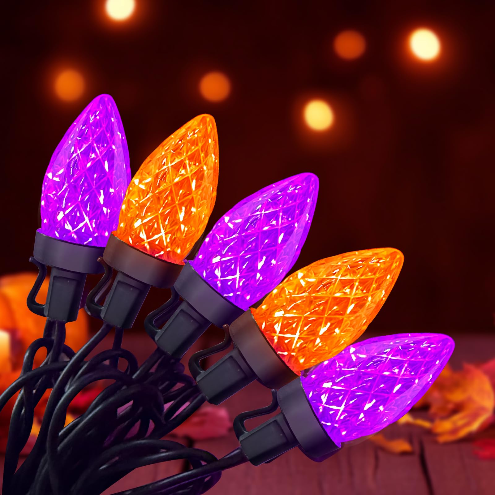 26Ft Halloween String Lights Outdoor  50 C7 Led Orange And Purple String Lights Waterproof  Plug-In Halloween Patio Decorative Lights For Indoor Roofline Backary Porch House Holiday Party Decor