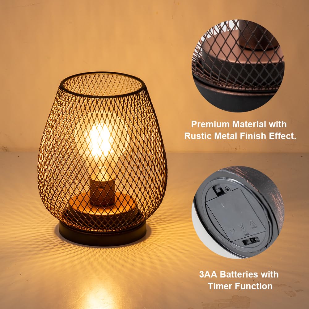 DECORKEY LED Table Lantern Set of 4, Metal Cage, Vintage Design, Battery Operated, 4 Pack Egg Shape, Model DKTL-112