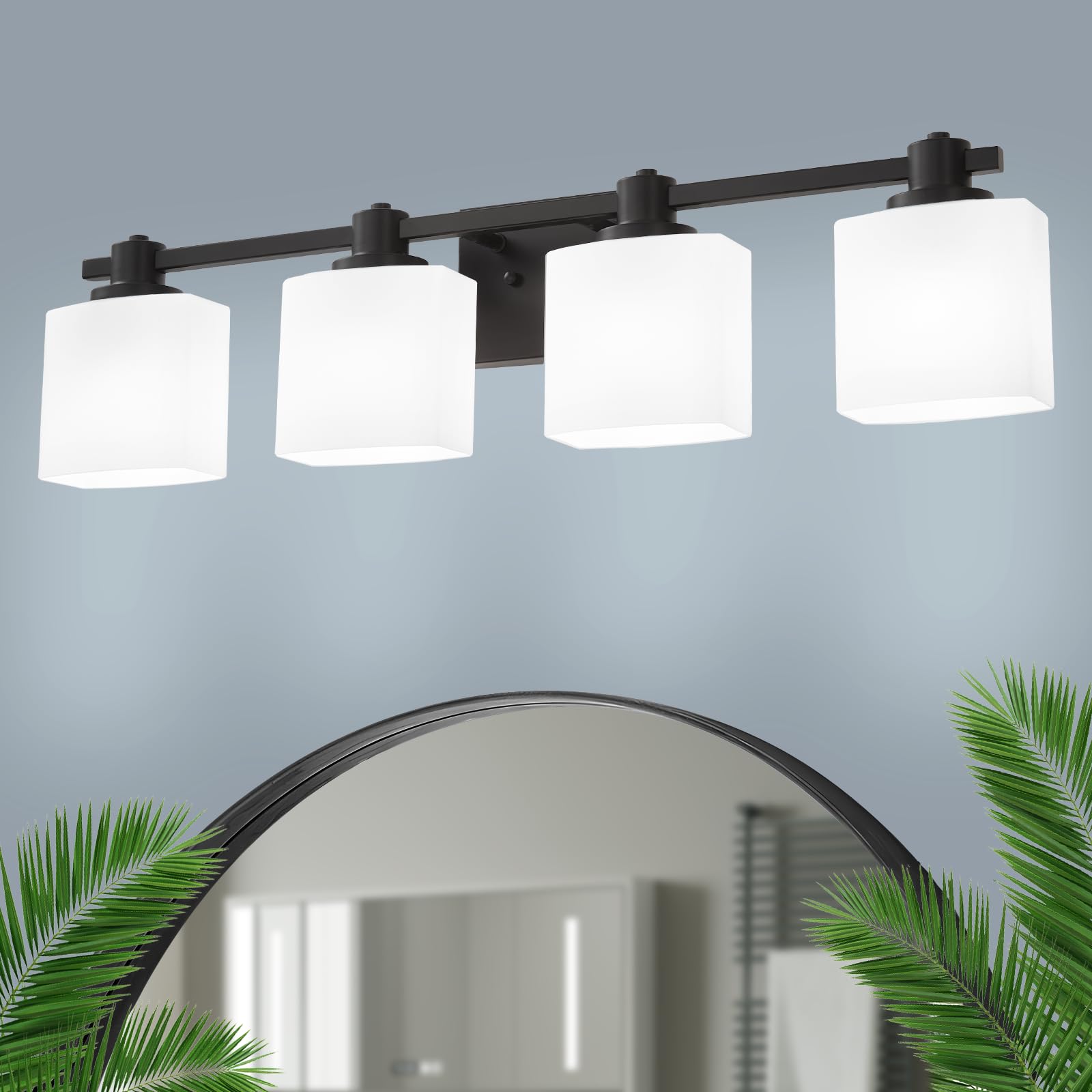 Nedyzog 32 Inch Matte Black Bathroom Light Fixtures Over Mirror 4 Light Bathroom Vanity Light Milk Glass Makeup Shower Lamp Small Farmhouse Wall Sconce Modern Desk Vintage Rustic Bath Sink Lighting