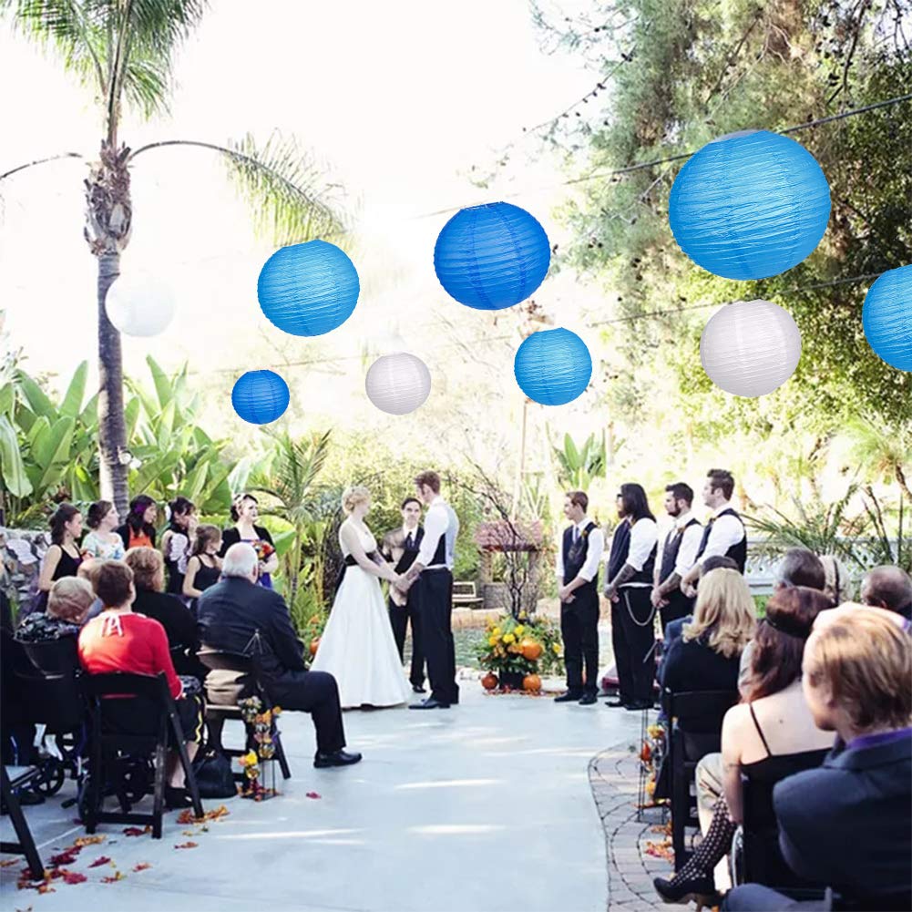Zilue 24Pcs Hanging Round Paper Lanterns For Wedding Birthday Party Baby Showers Decoration Blue/White