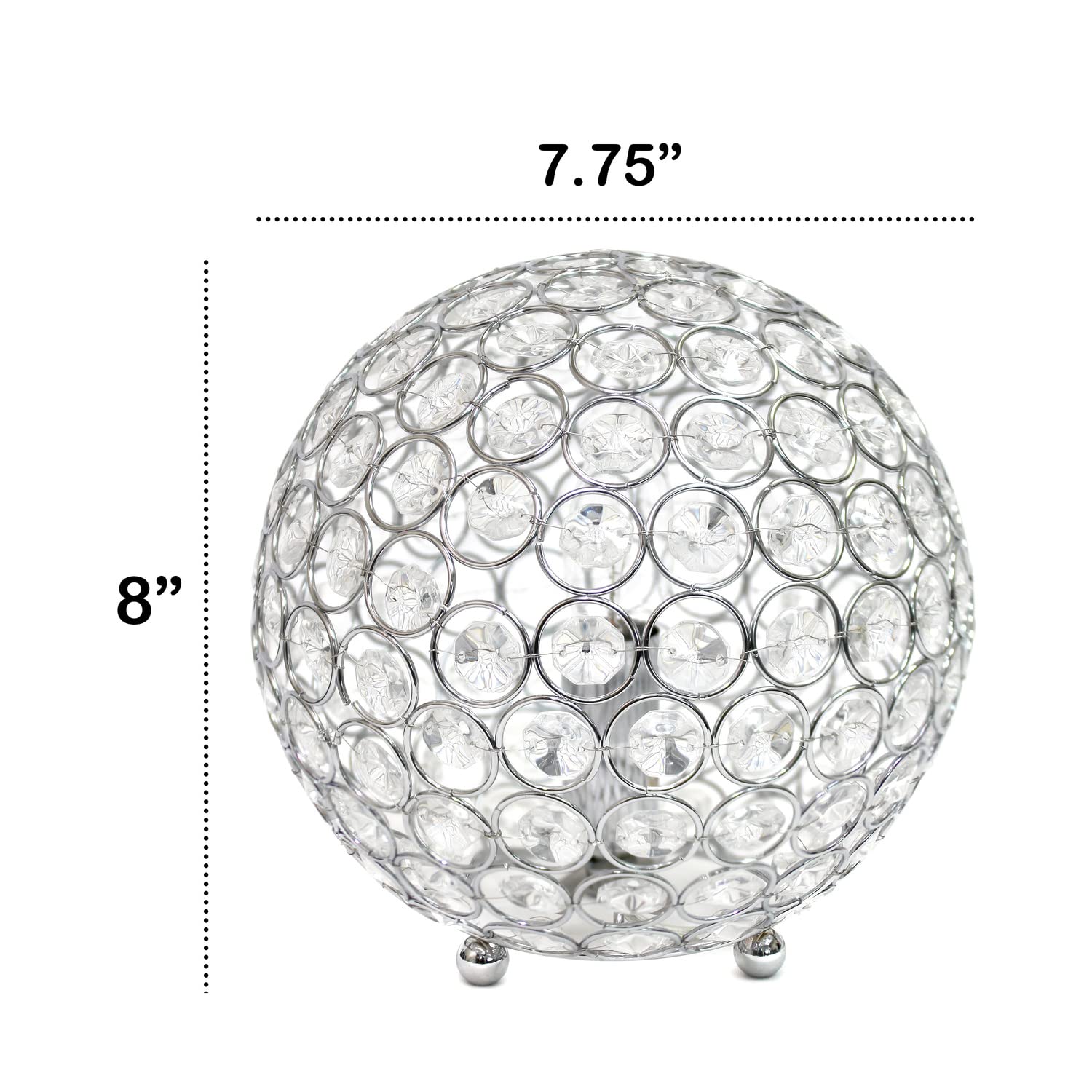 LALIA HOME Elipse Table Lamp, 8in Contemporary Metal Crystal Sphere, Chrome, Model 1270-LHT-3009-CH