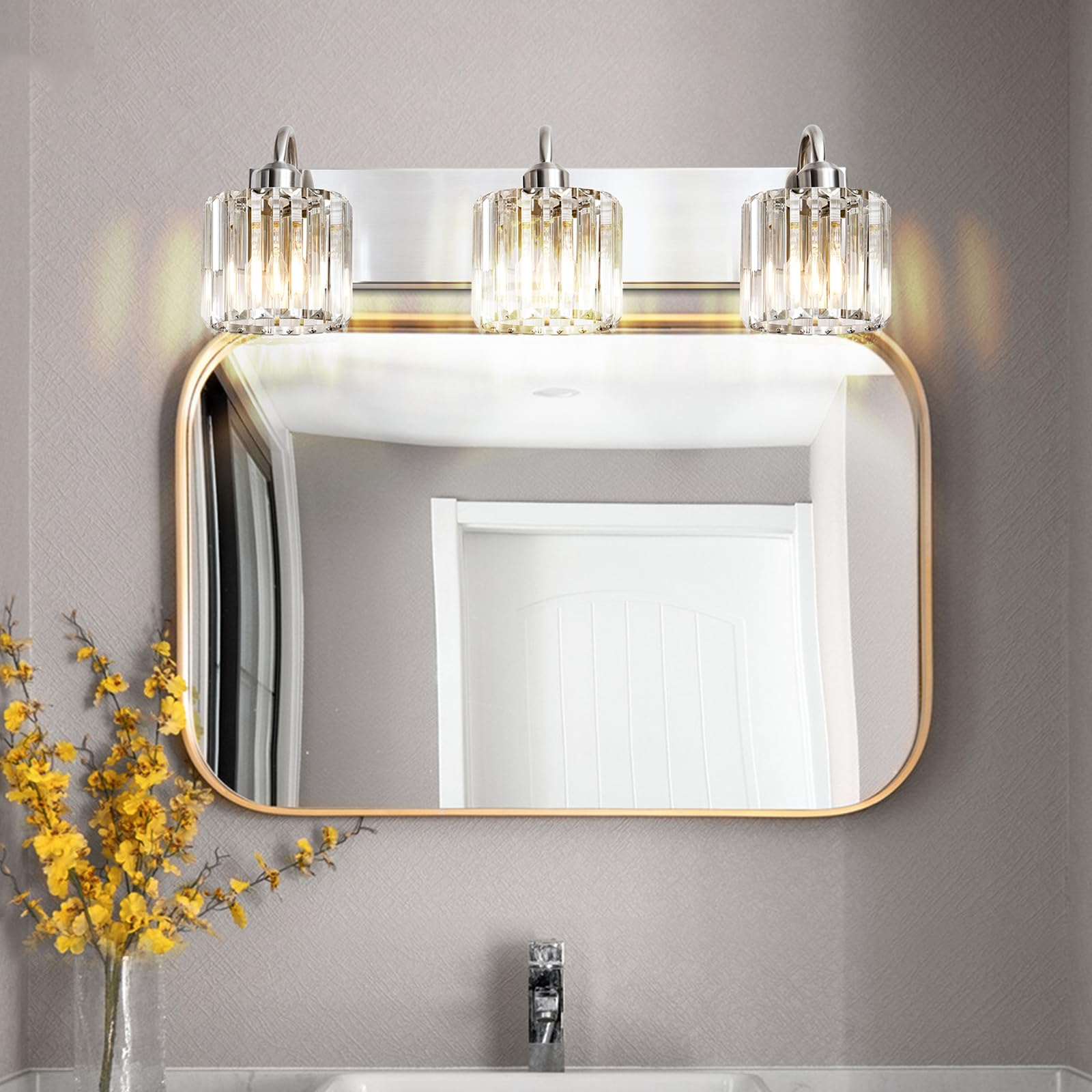 3-Light Brushed Nickel Vanity Light Fixtures For Bathroom Over Mirror