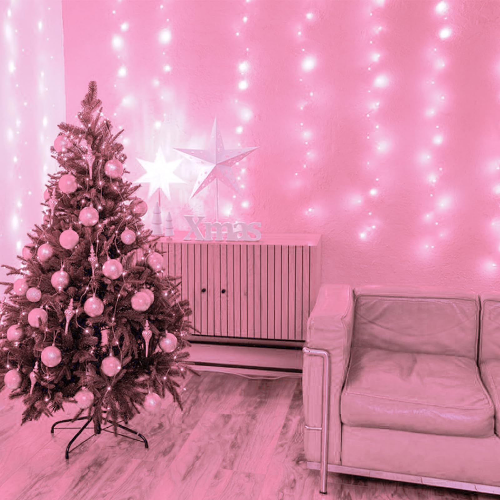 KAQ 4Pack Fairy Lights 240LED Battery Operated with Remote & Timer, Pink, Waterproof for Indoor Outdoor Use