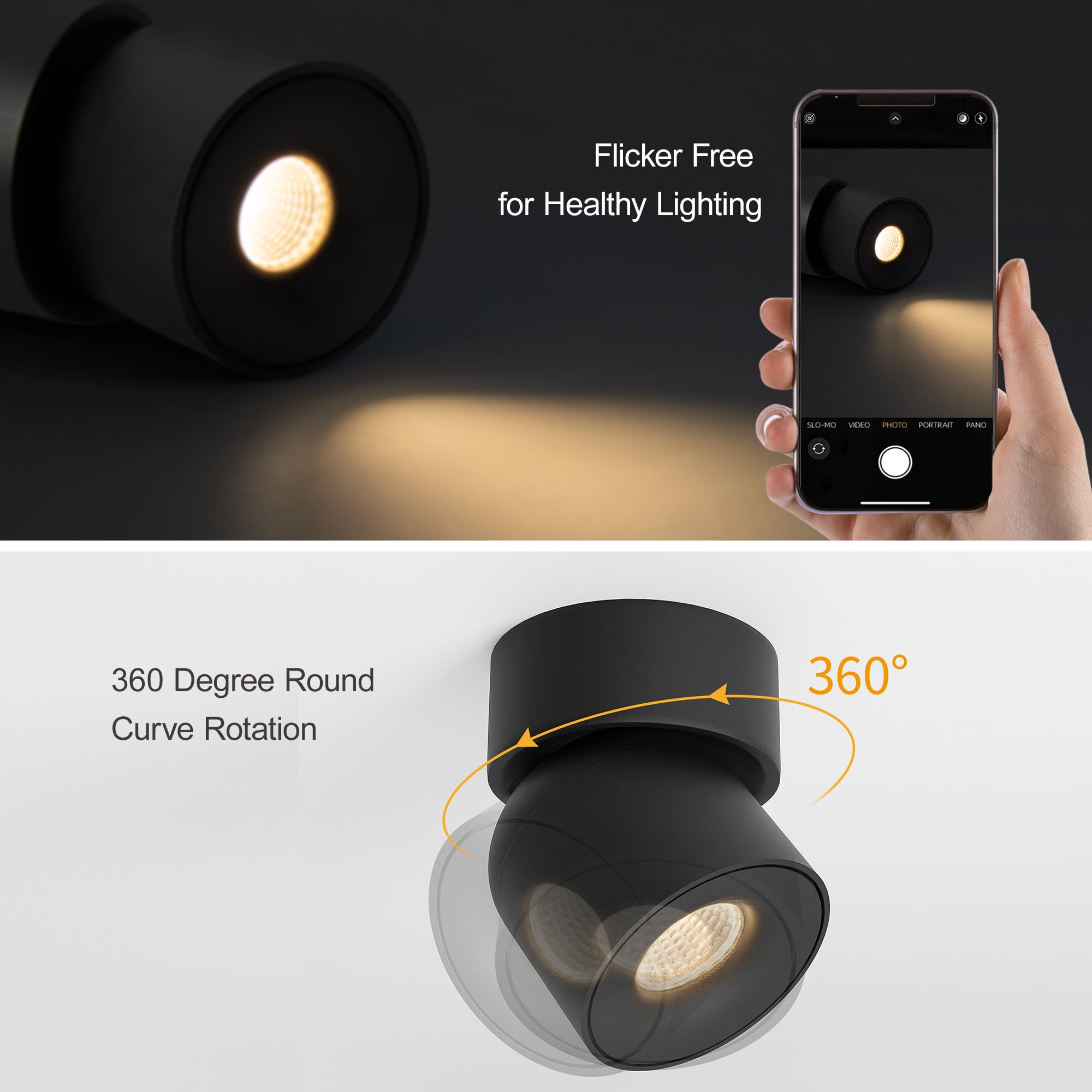 Aisilan Led Indoor Black Ceiling Spot Light 9W Surface Mounted Light Fixture With 360 Pivoting Hardwired Spotlight, Dimmable War