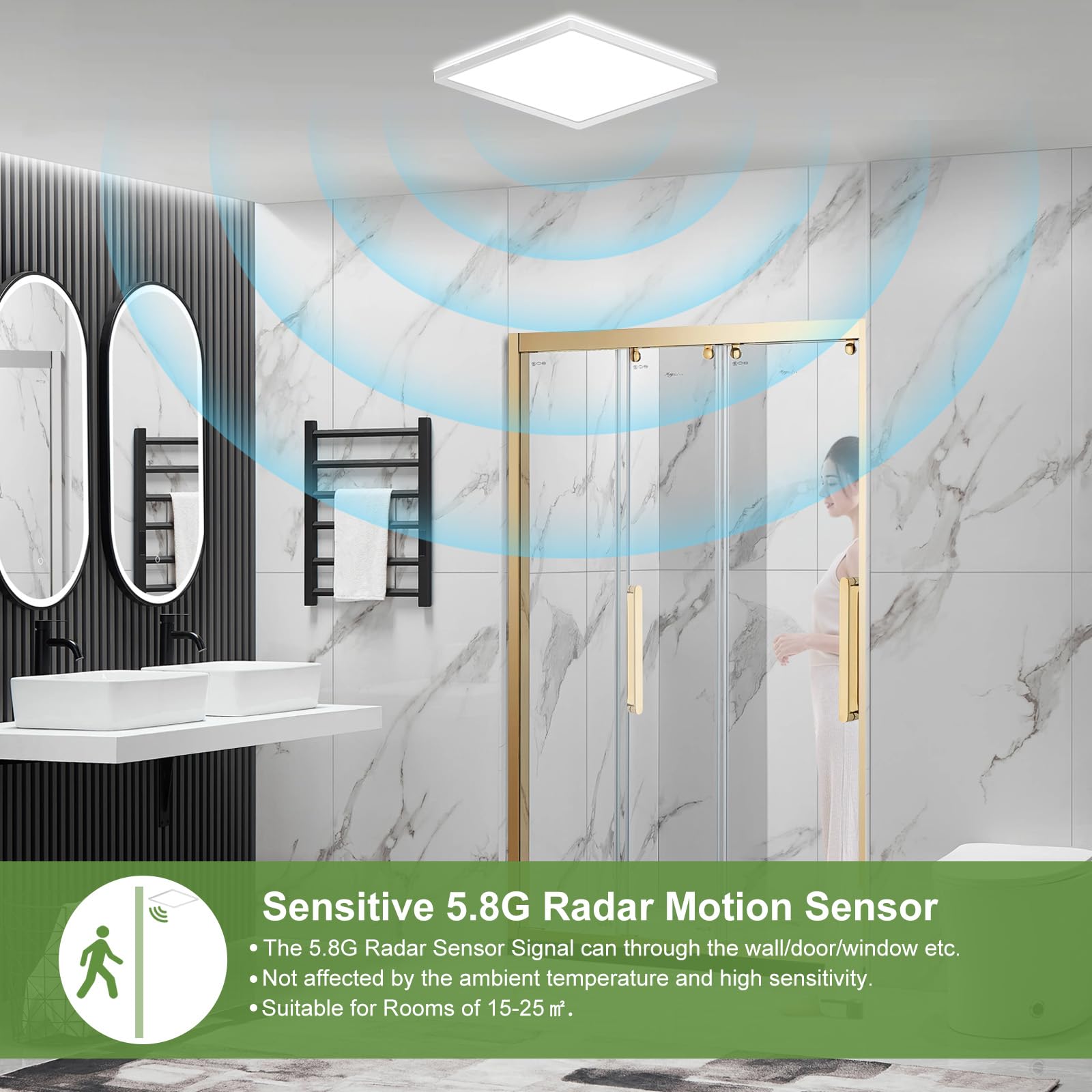 LEZOE 24W Motion Sensor LED Ceiling Light, Dimmable, 12Inch, 2400lm, 3000K/4000K/6500K, Polycarbonate