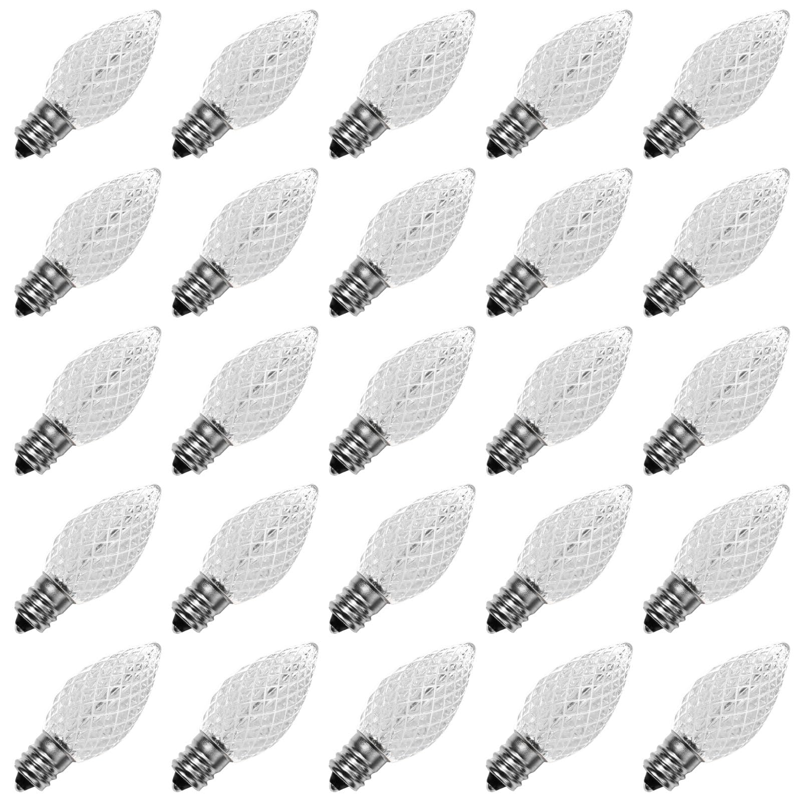 Meconard C7 LED Replacement Bulbs, Shatterproof, Cool White, E12 Base, 25 Pack