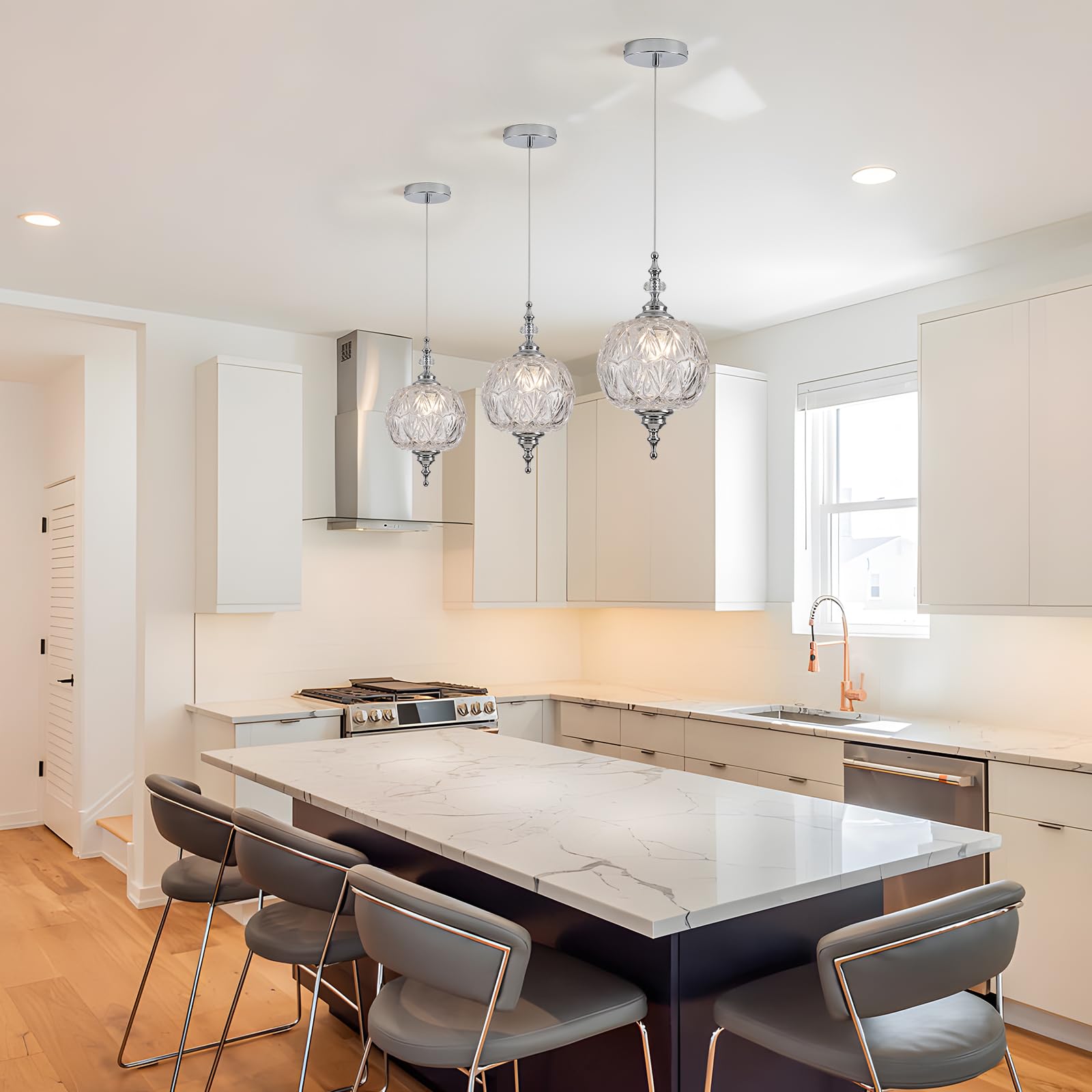 Tlolgt Modern Chrome Pendant Light Fixtures 8.3'' Pendant Lighting For Kitchen Island Living Room Bedroom