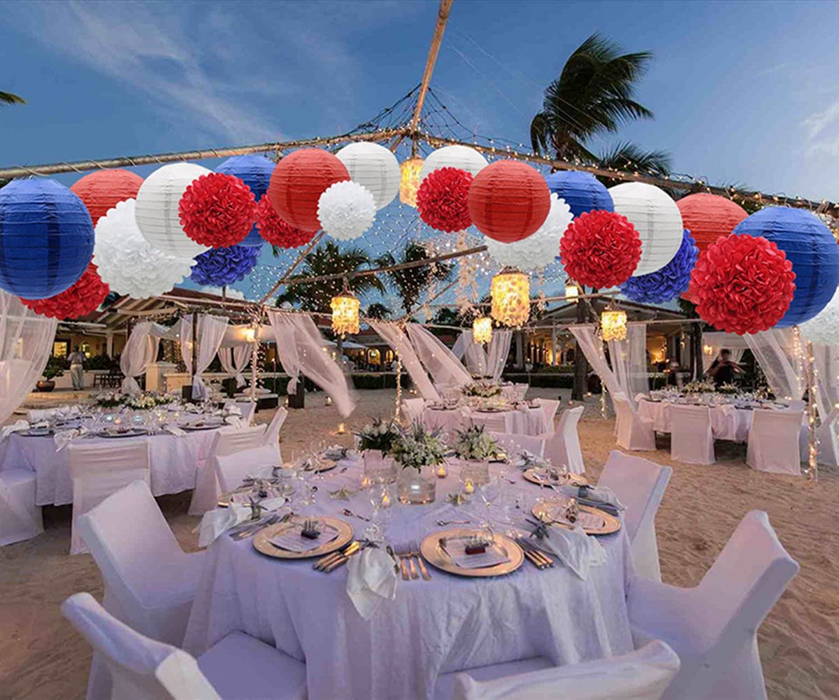 Famolay Red Paper Lanterns 12 Pcs Assorted Size Of 6'' 8'' 10'' 12'' Chinese Round Paper Hanging Decorations Ball Lanterns Lamps